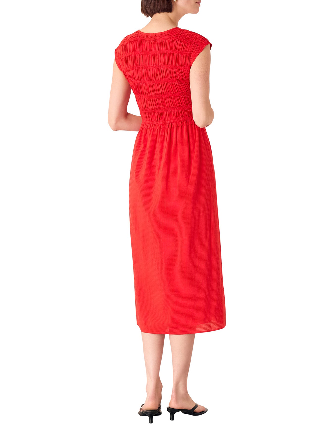 Shirred Bodice V Neck Dress