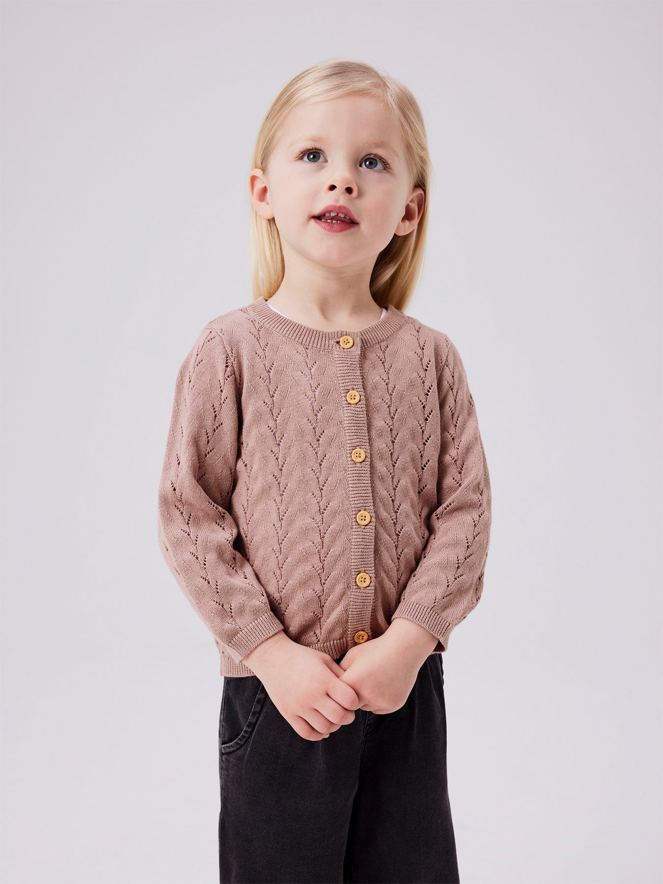 Pink Cotton Long Sleeve Knitted Cardigan