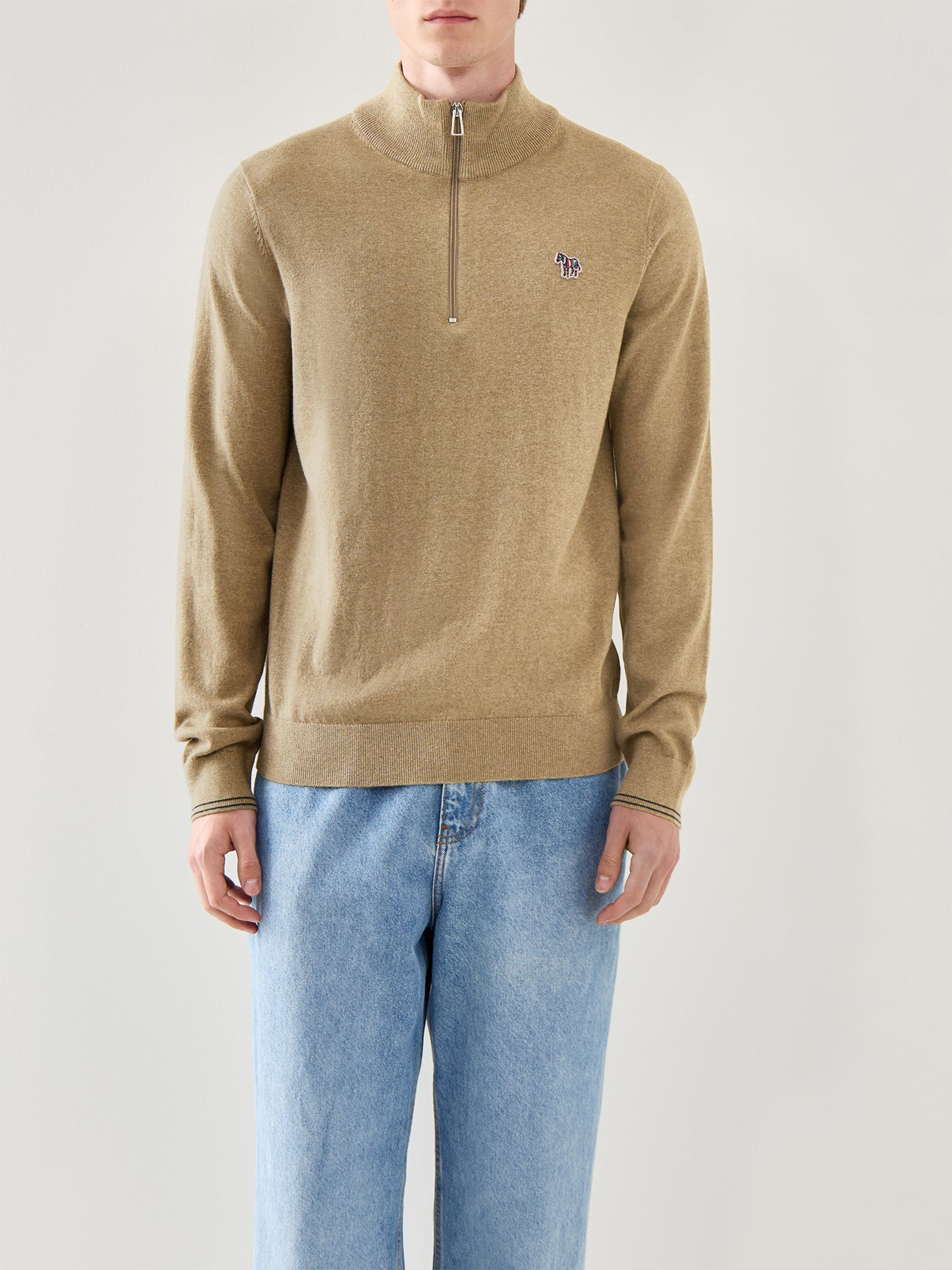 Zebra 1/4 Cotton Zip Knitwear Tan