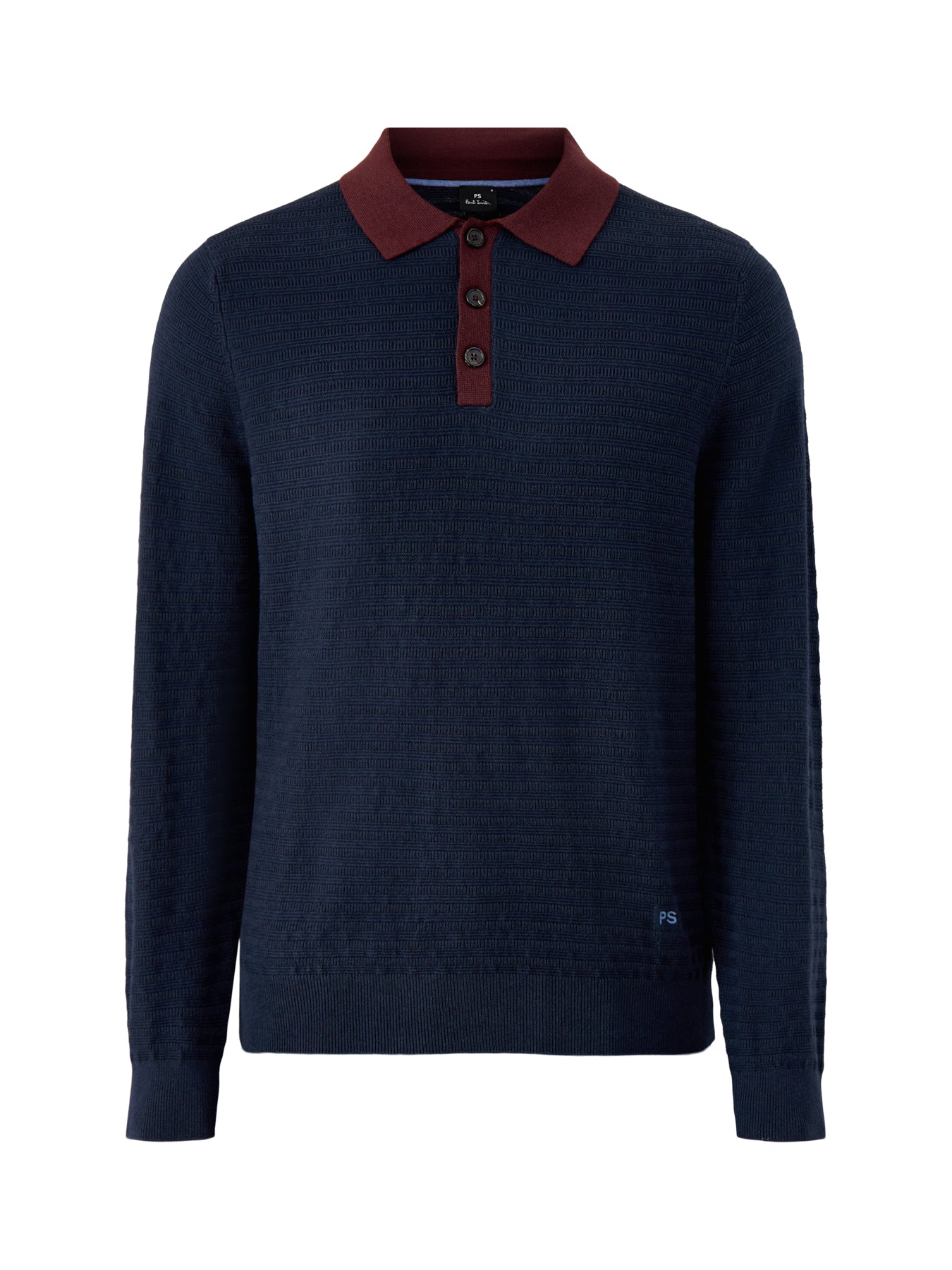 Long Sleeves Cotton Textured Polo Navy