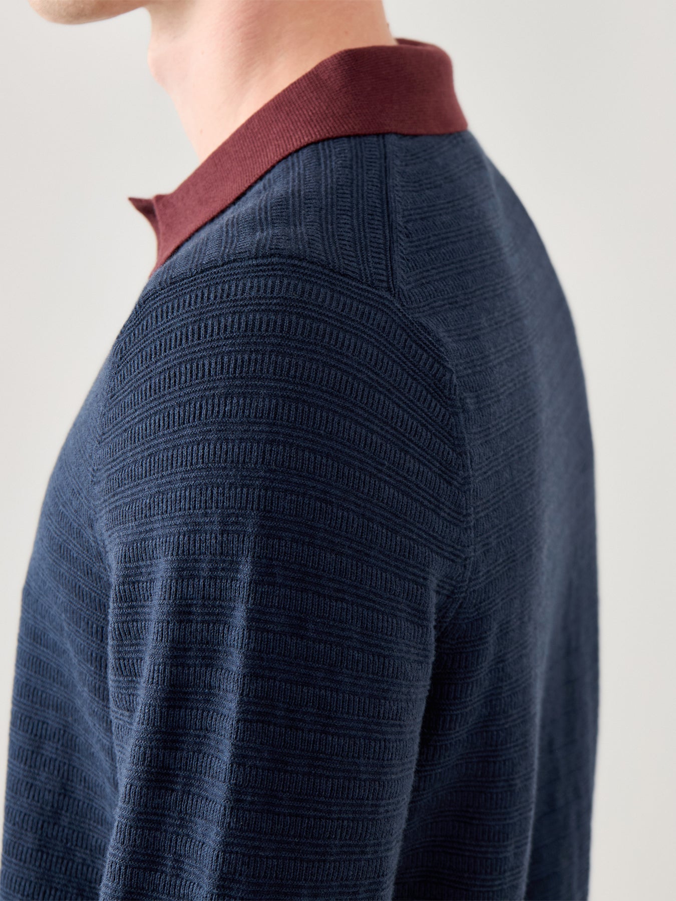 Long Sleeves Cotton Textured Polo Navy