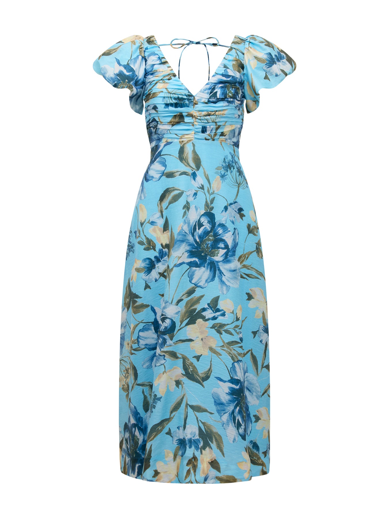 June Ruched V Neck Midi Dress