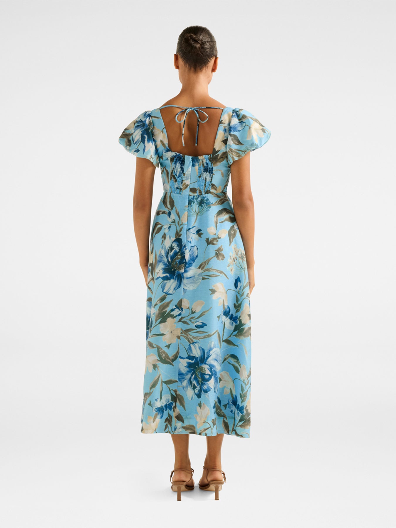 June Ruched V Neck Midi Dress