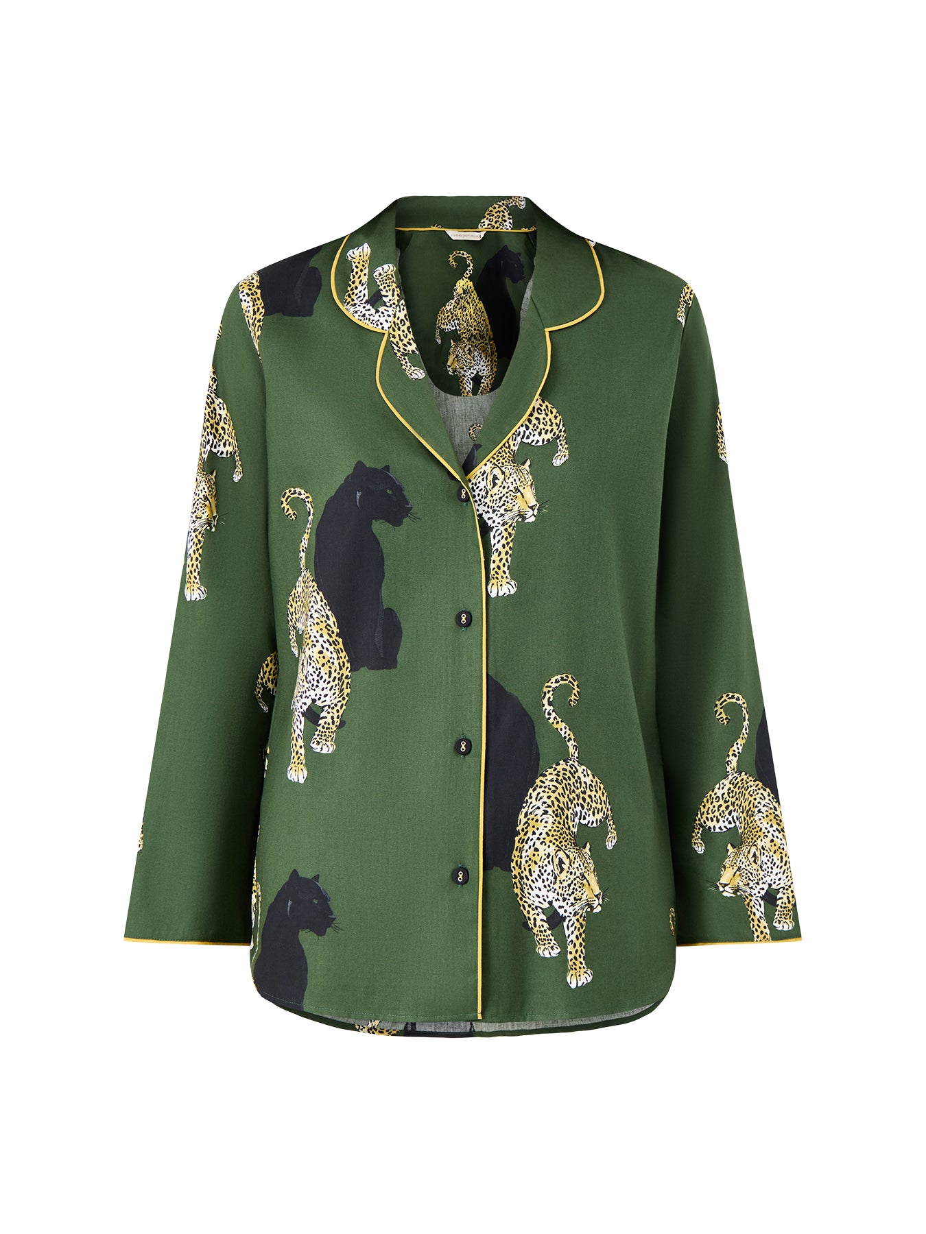 Leopard Print Pyjama Top Olive Green