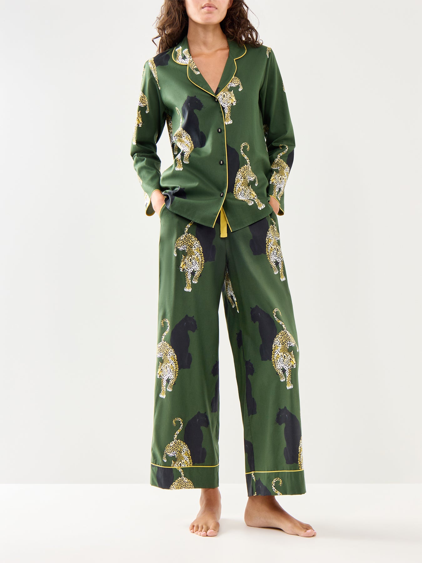 Leopard Print Pyjama Top Olive Green