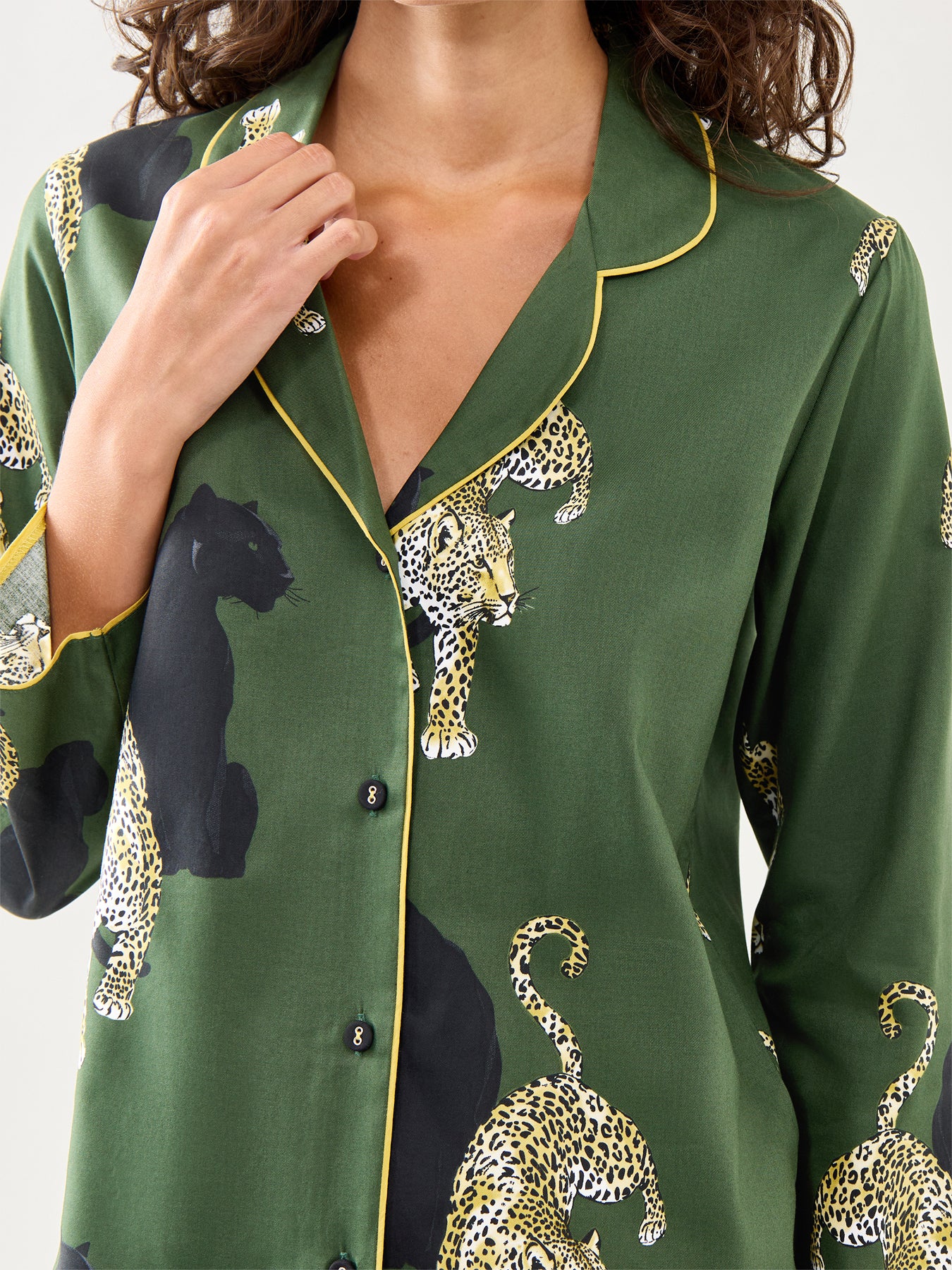 Leopard Print Pyjama Top Olive Green
