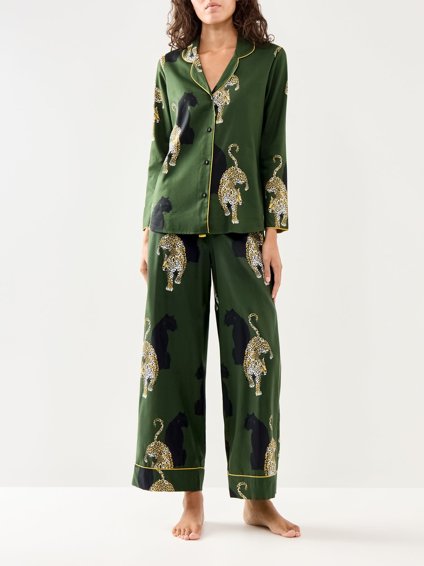 Leopard Print Pyjama Bottoms Olive Green