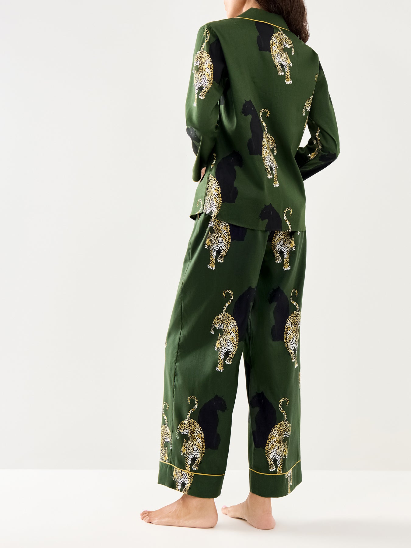 Leopard Print Pyjama Bottoms Olive Green