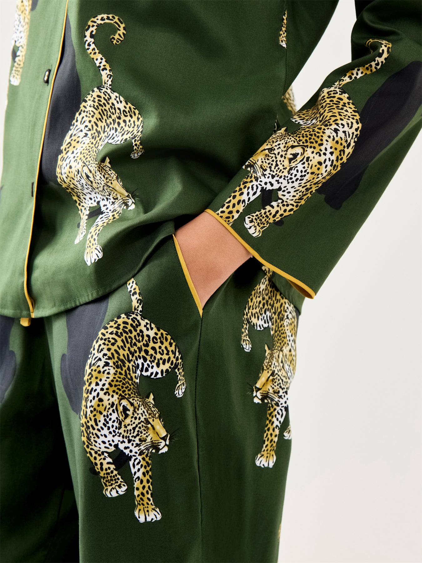 Leopard Print Pyjama Bottoms Olive Green