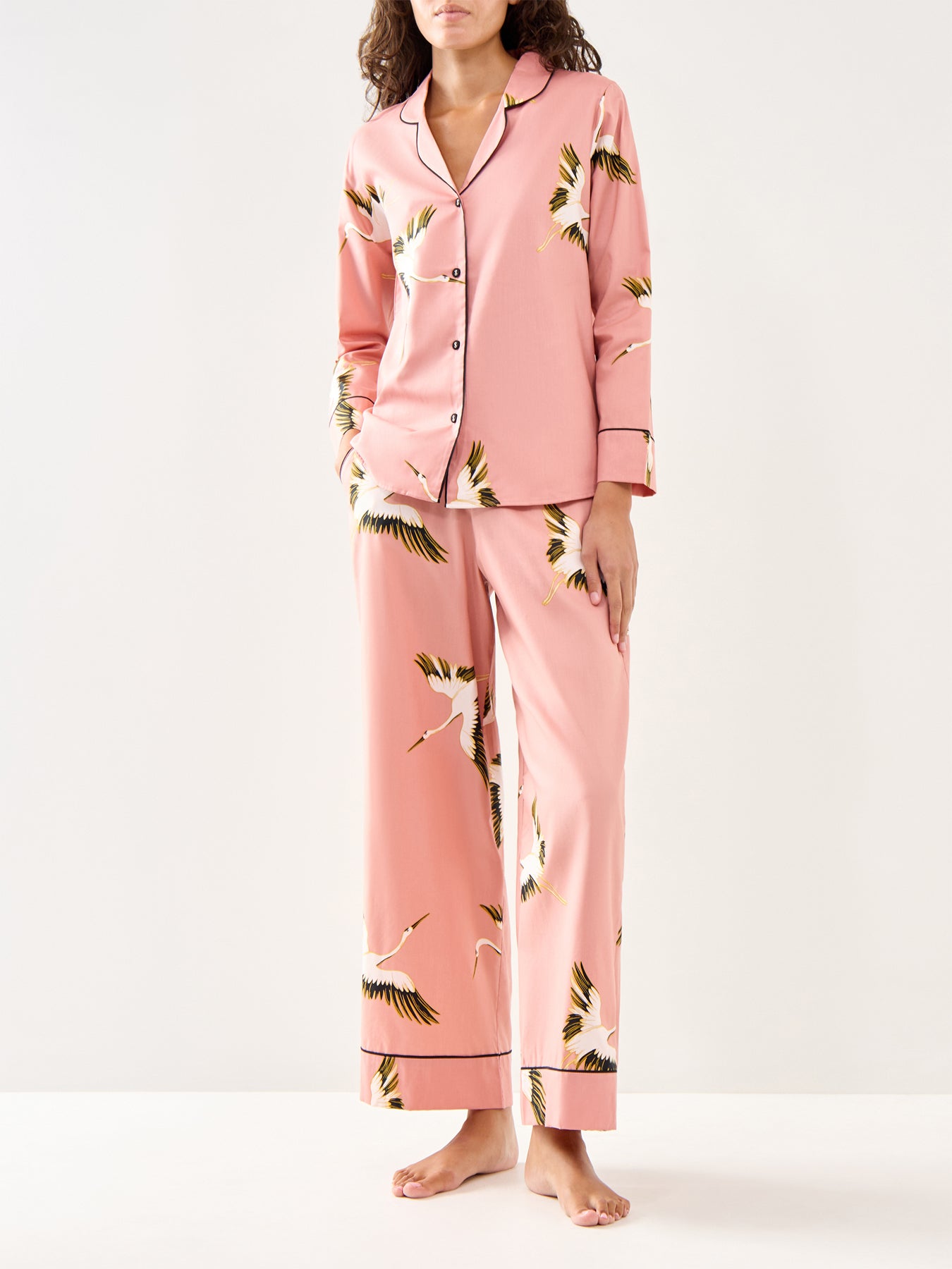 Crane Bird Cotton Pyjama Top Pink