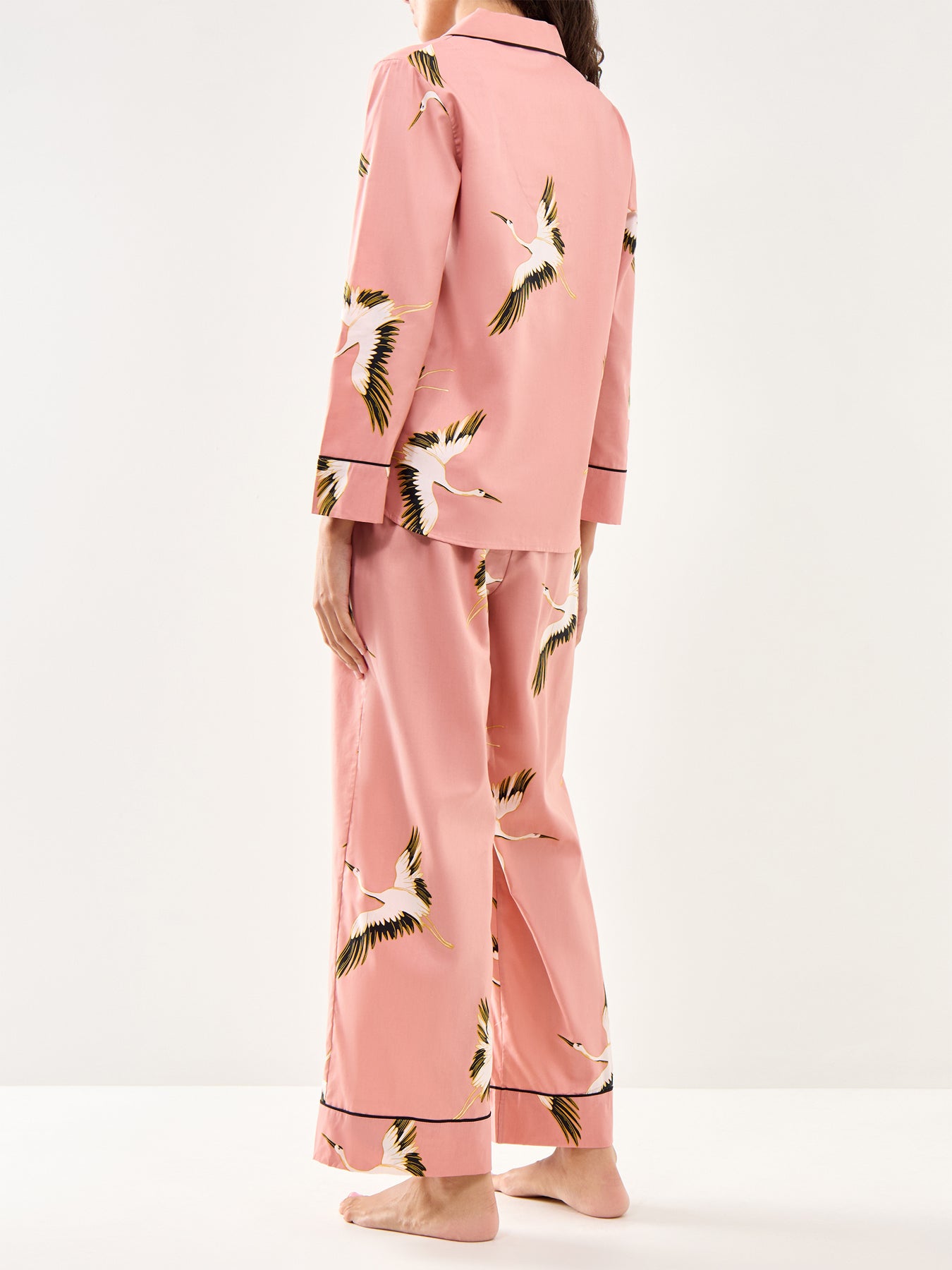 Crane Bird Cotton Pyjama Top Pink