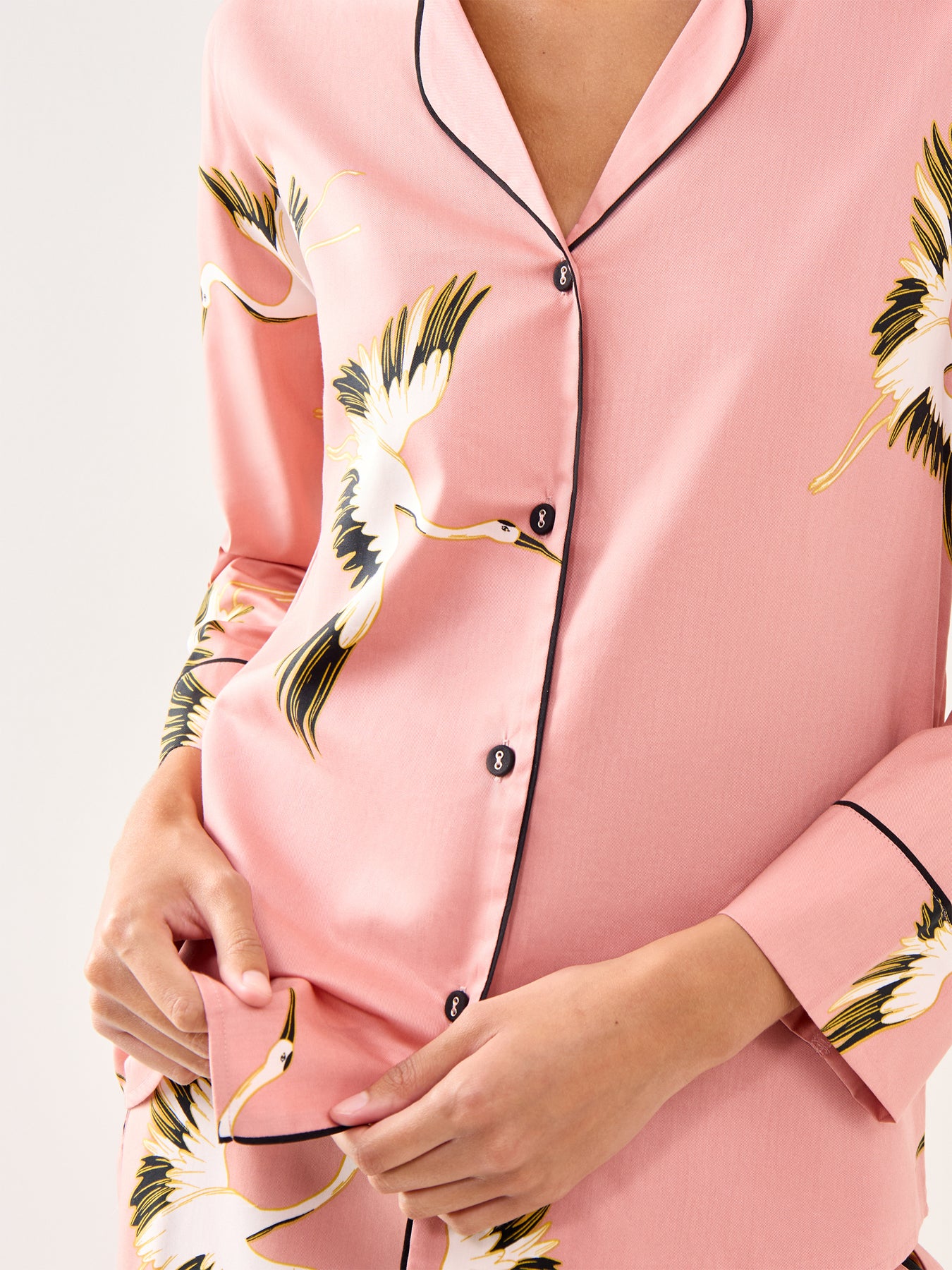 Crane Bird Cotton Pyjama Top Pink