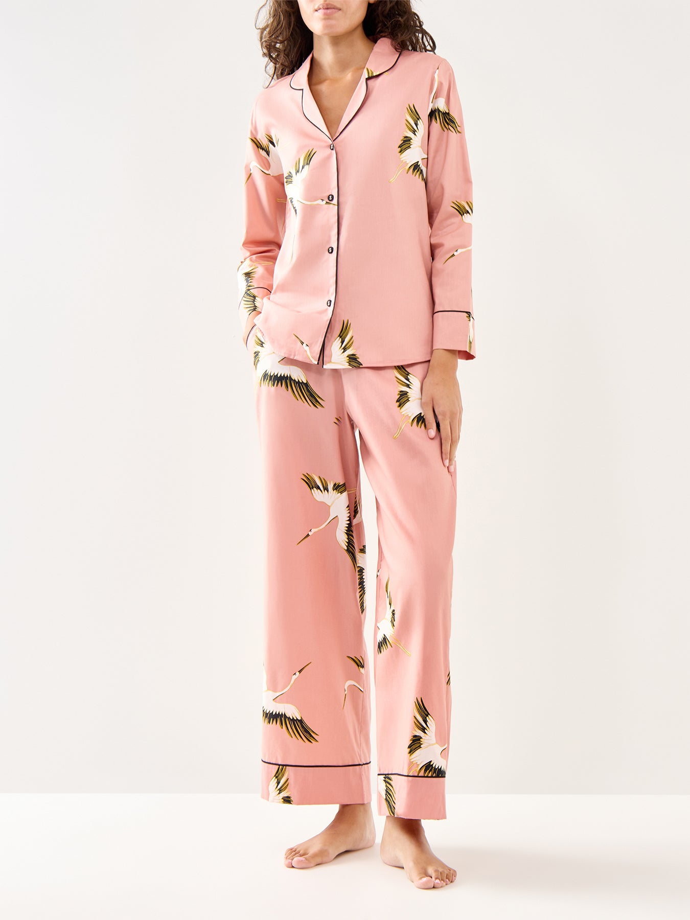 Crane Bird Cotton Pyjama Bottoms Pink