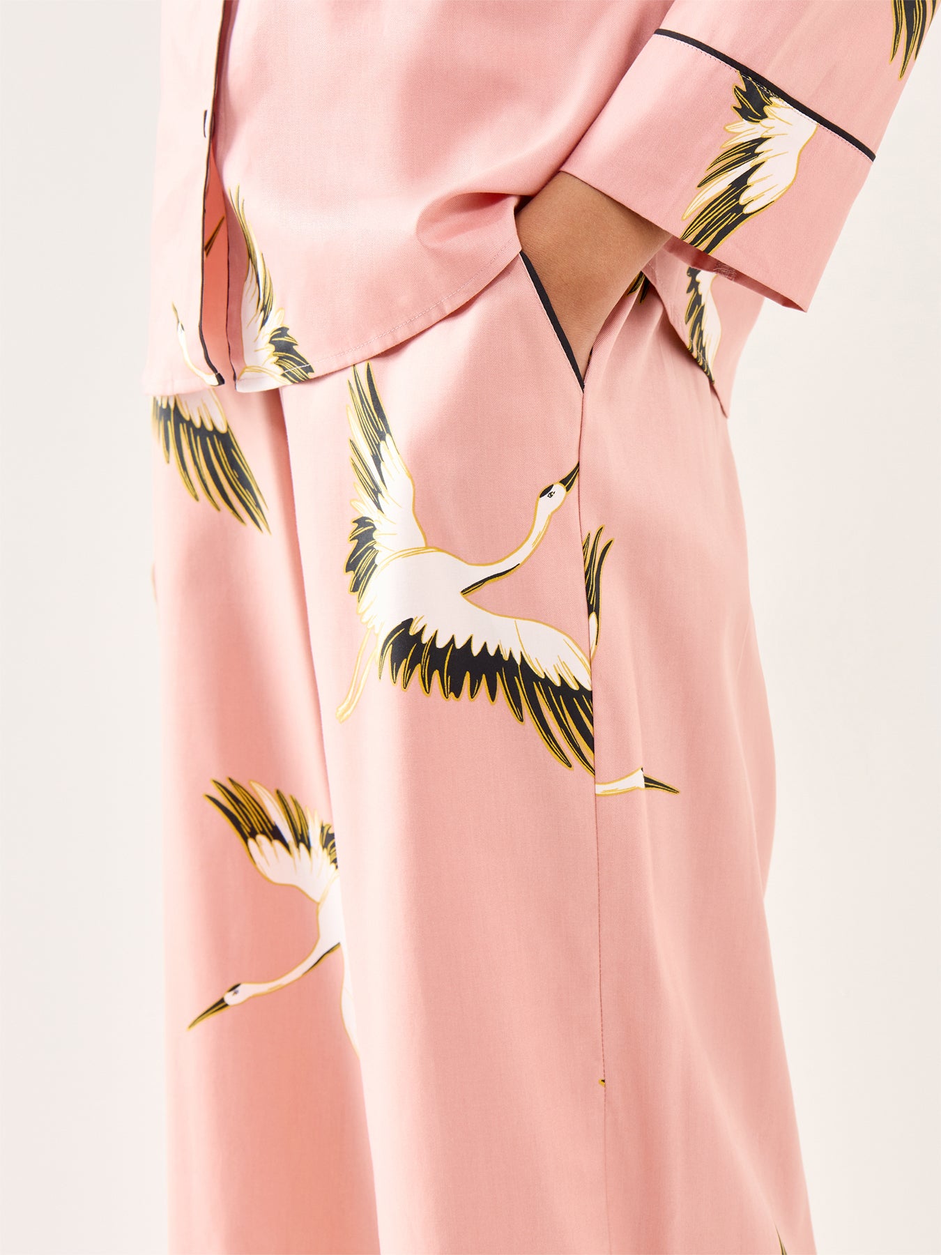 Crane Bird Cotton Pyjama Bottoms Pink