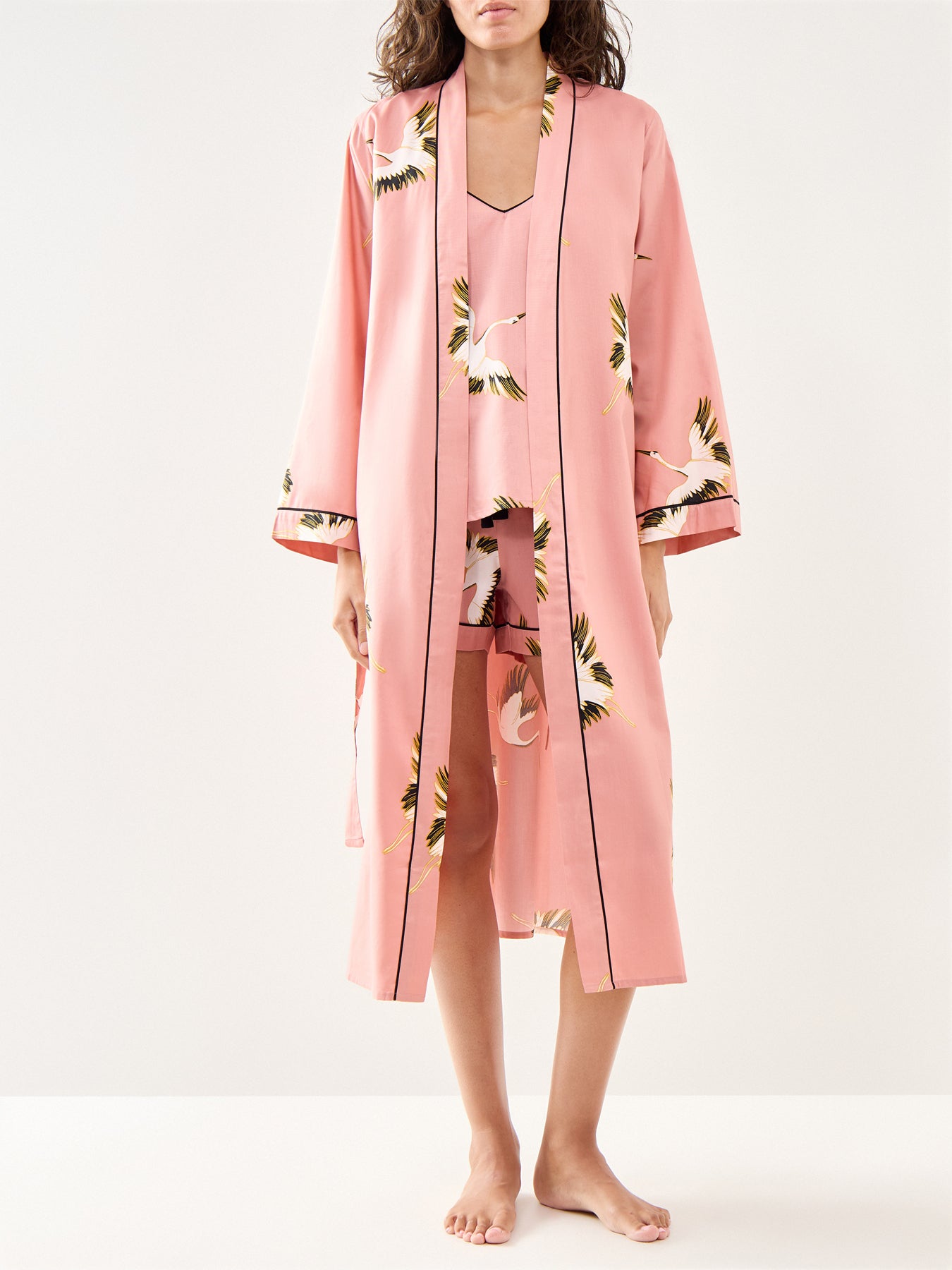 Crane Bird Dressing Gown Pink