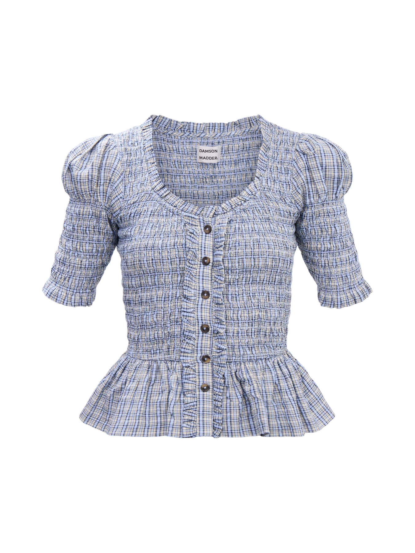 Mansi Shirred Blouse - Cloudy Check