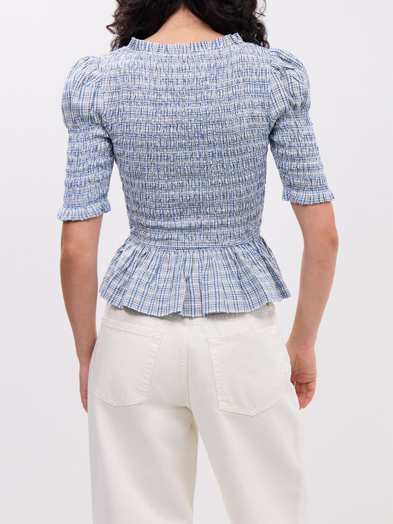 Mansi Shirred Blouse - Cloudy Check