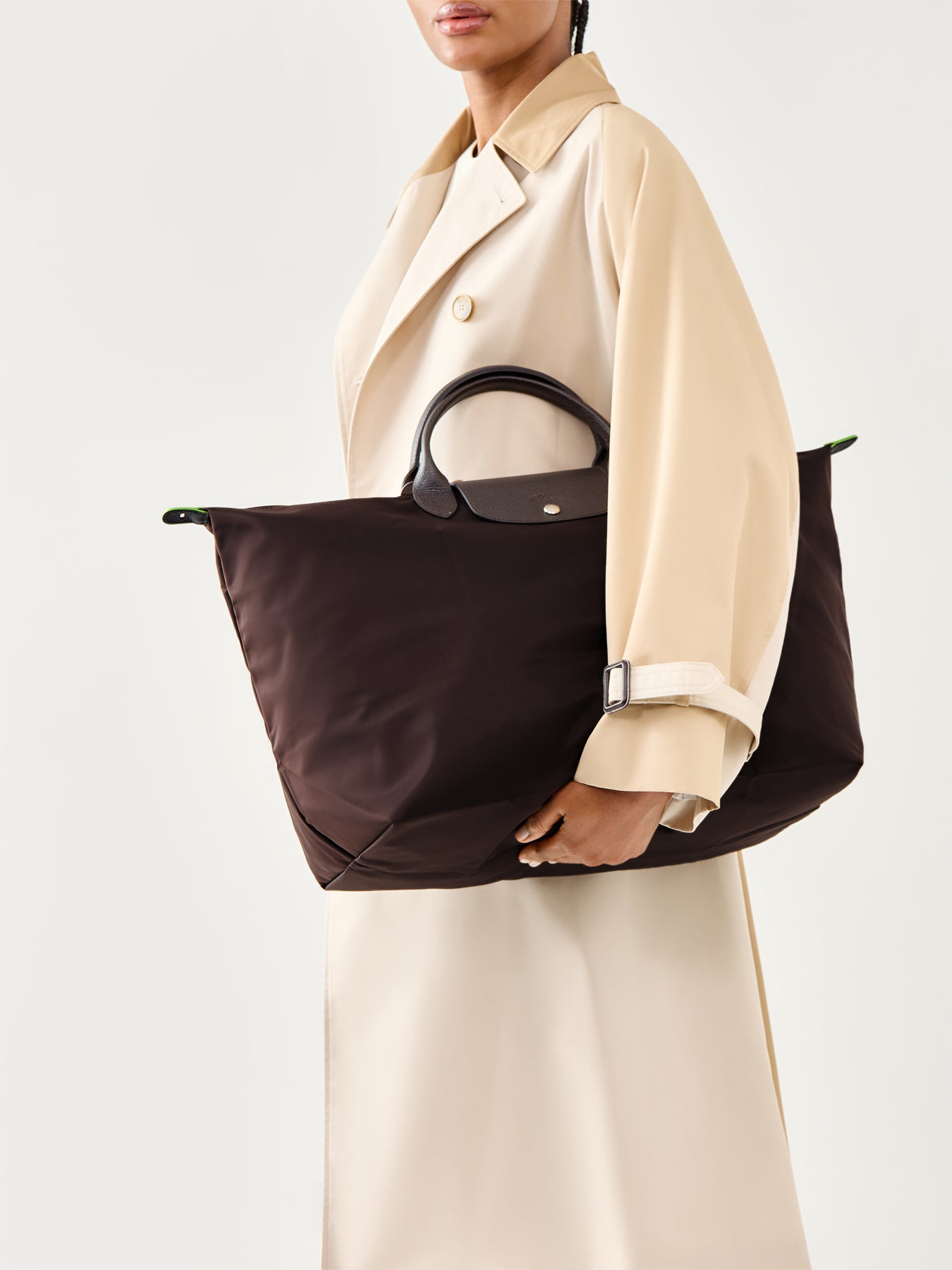 Le Pliage Green Large Travel Bag Mocha Recycled Canvas