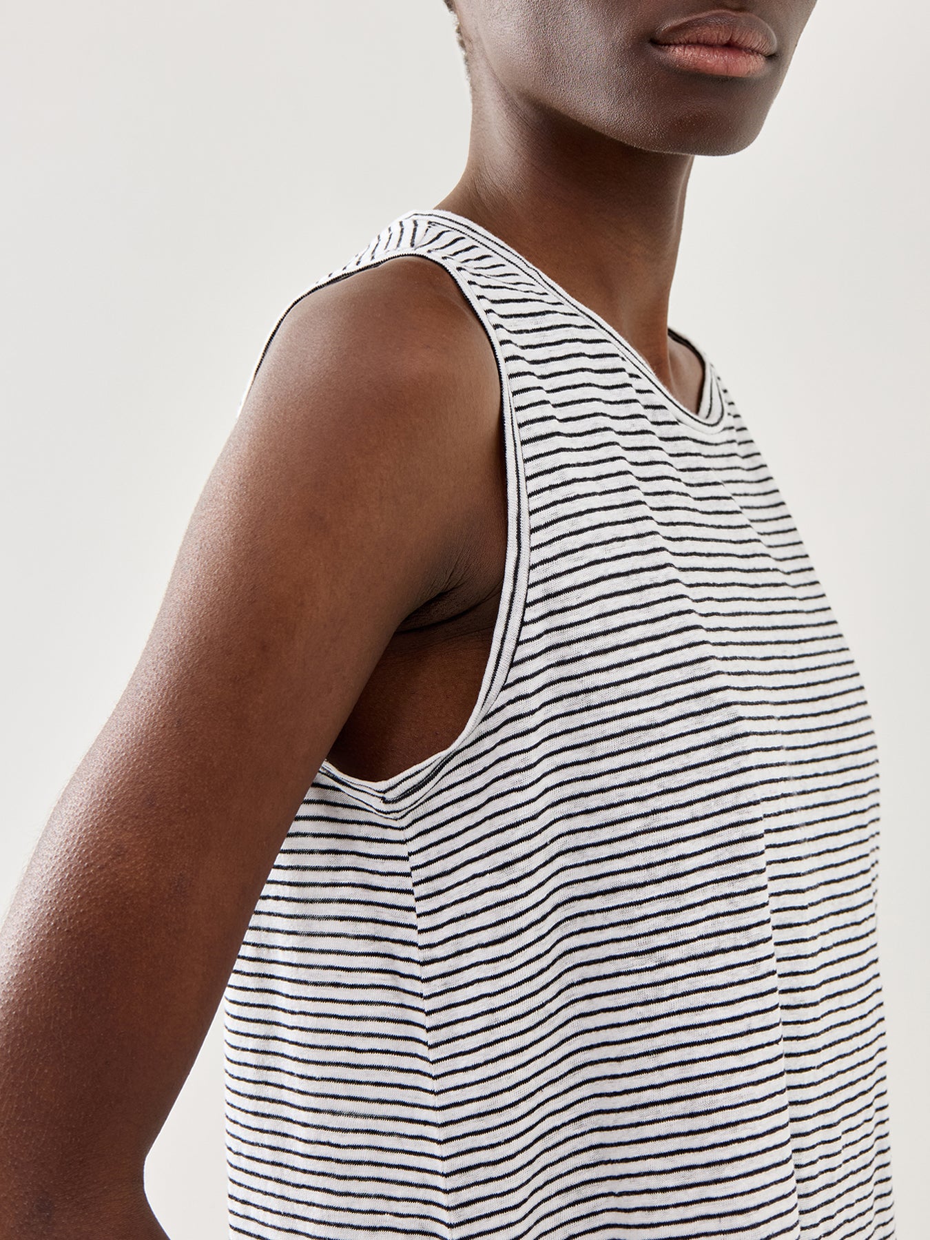 Striped Organic Linen Jersey Sleeveless Top