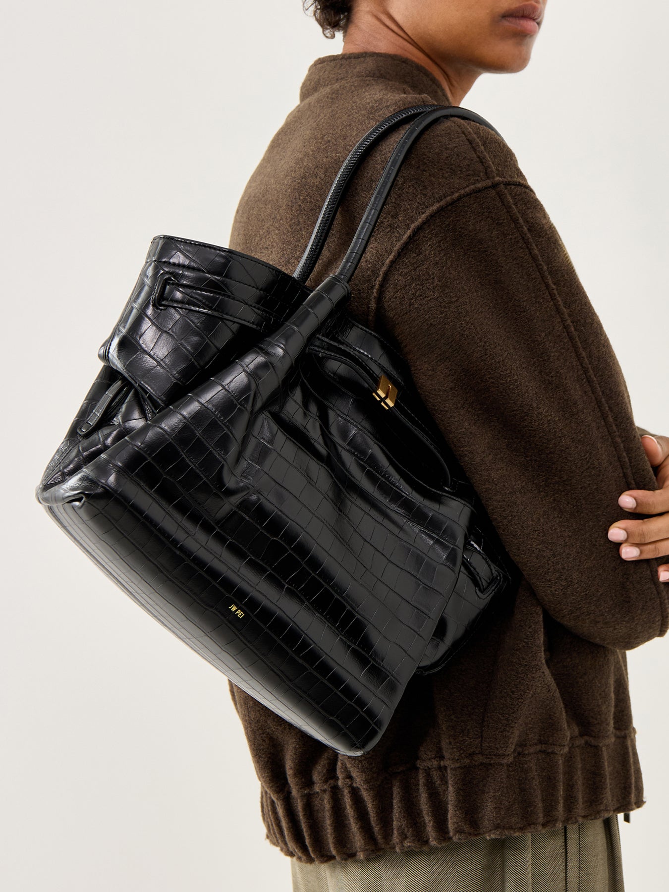 Hana Medium Tote Bag Black Croc