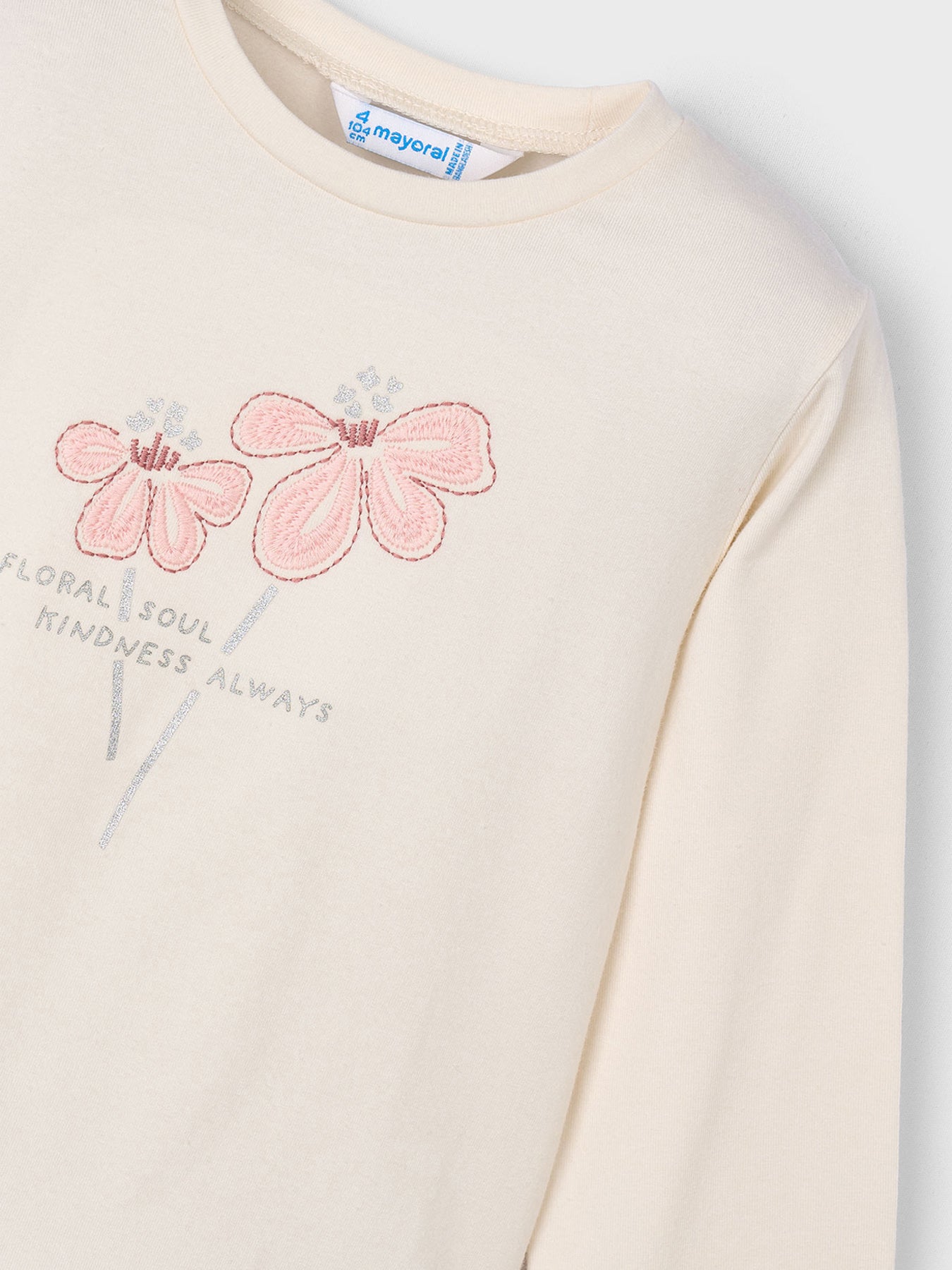 Long Sleeve Flower T-Shirt Cream