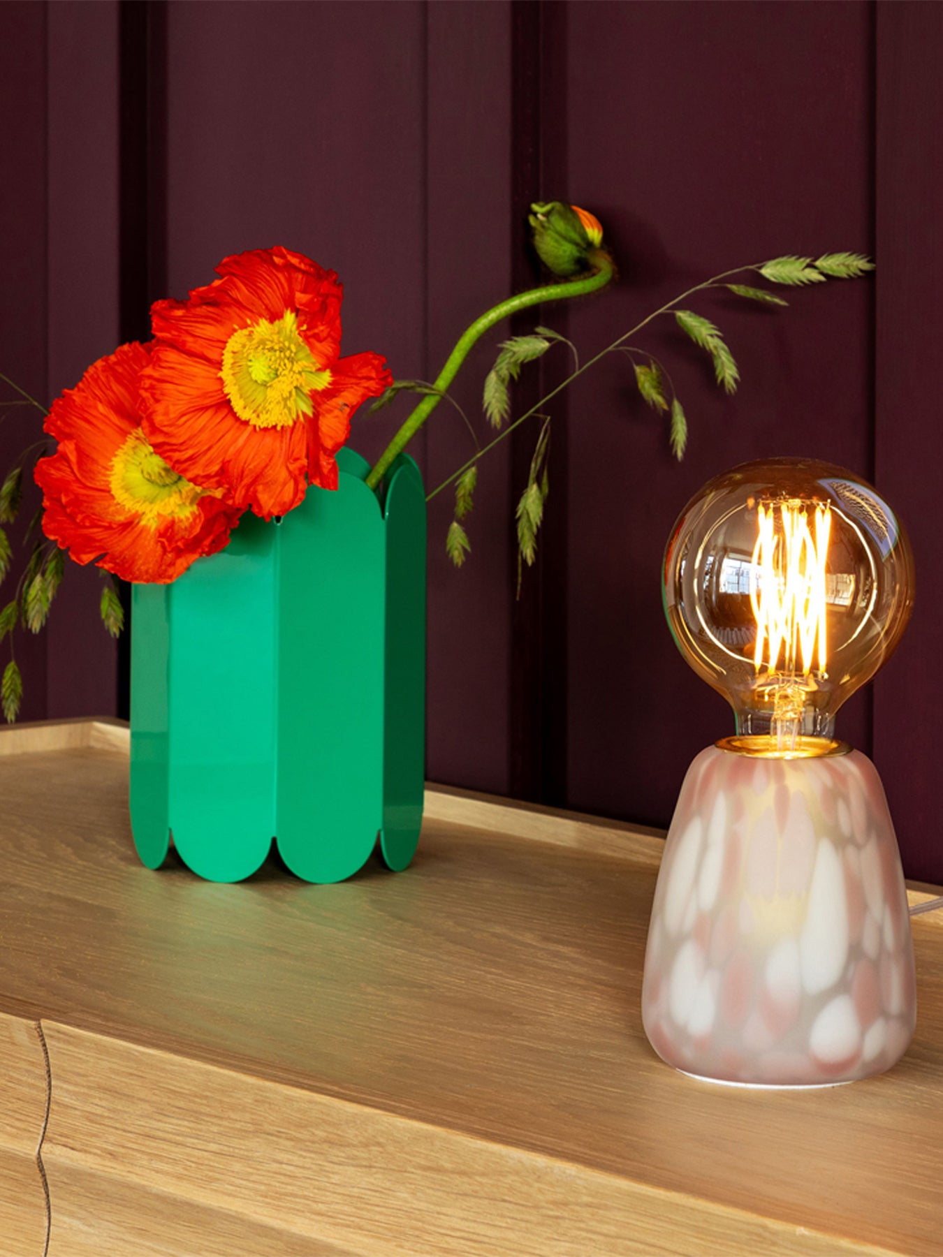 Confetti Glass Table Lamp Soft Pink/Natural