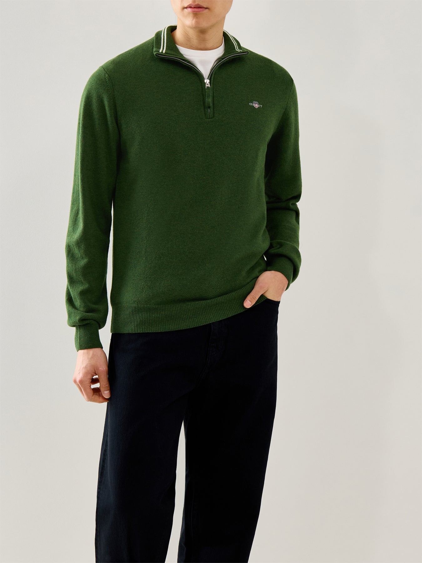 Superfine Lambswool Half Zip Green