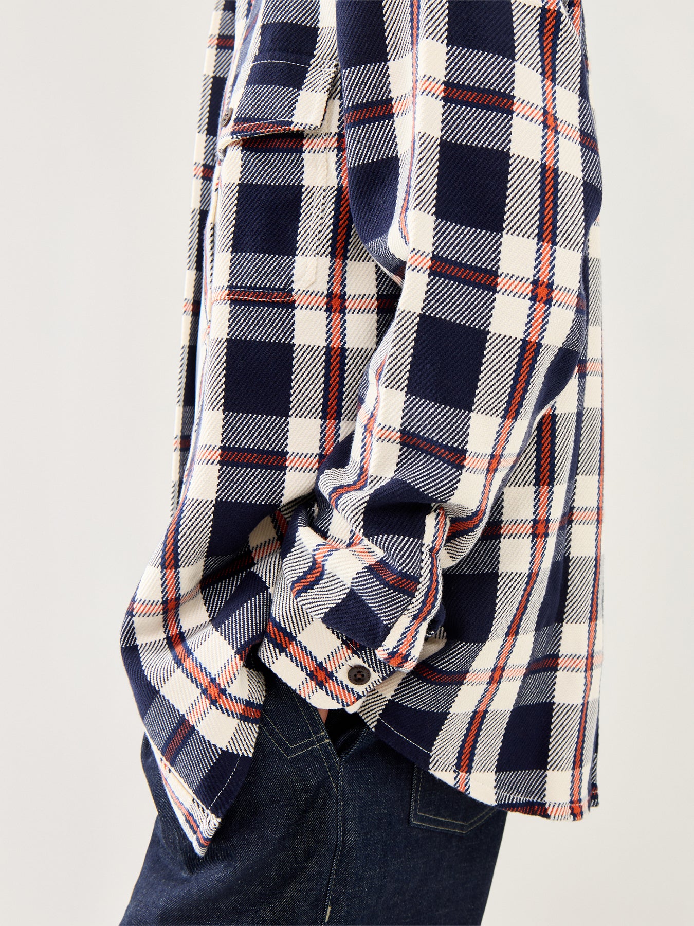 Heavy Twill Cotton Check Overshirt Blue
