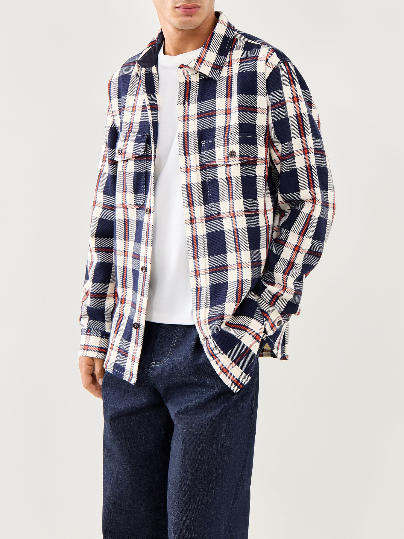 Heavy Twill Cotton Check Overshirt Blue