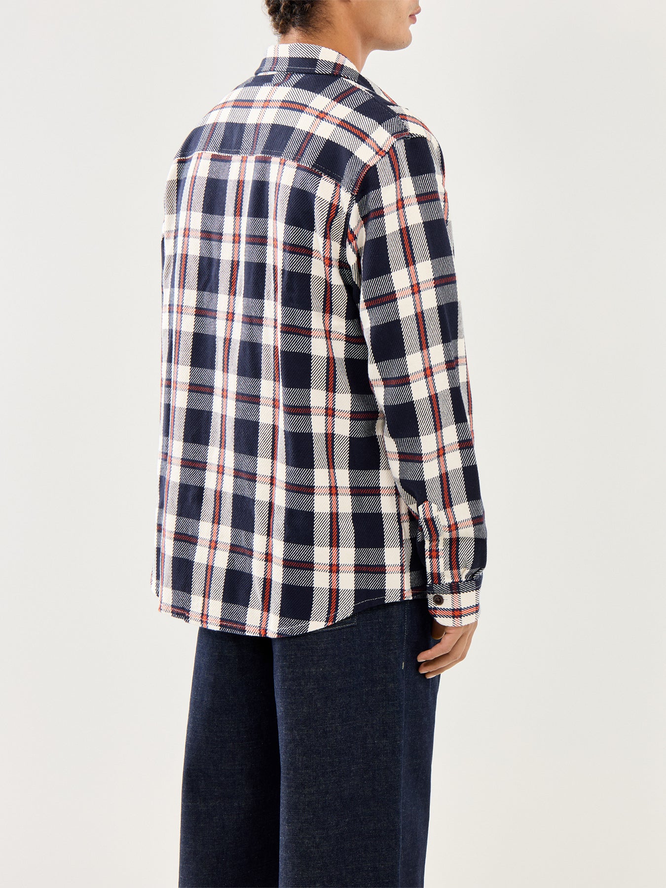 Heavy Twill Cotton Check Overshirt Blue