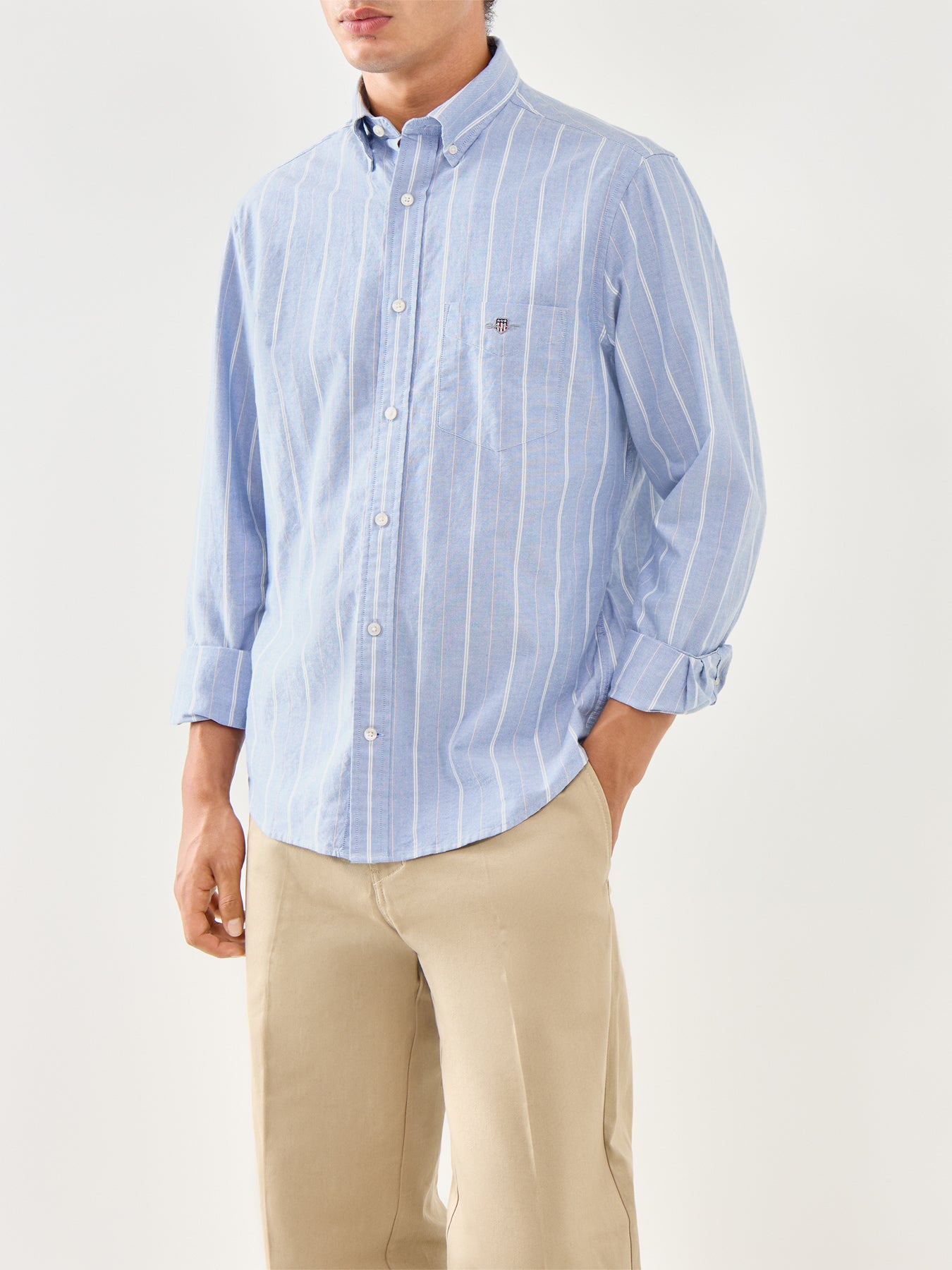Classic Oxford Long Sleeves Stripe Shirt Blue
