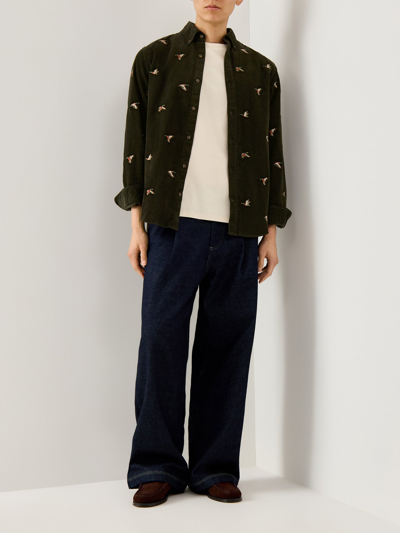Embroidered Ducks Shirt Green