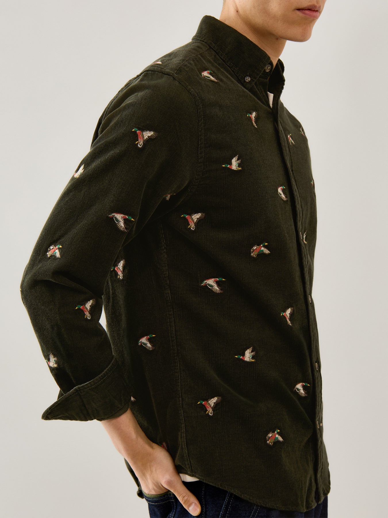 Embroidered Ducks Shirt Green