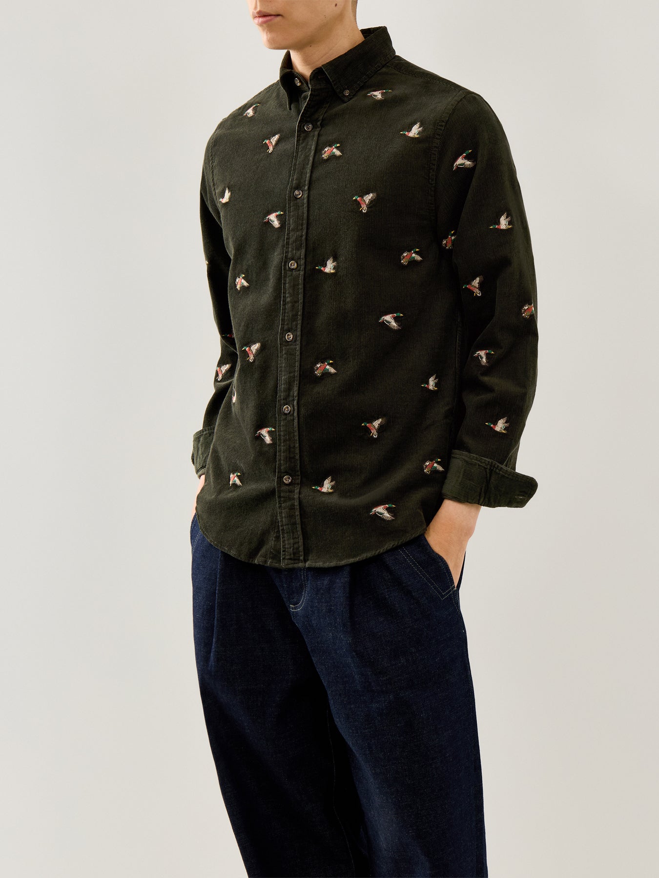 Embroidered Ducks Shirt Green