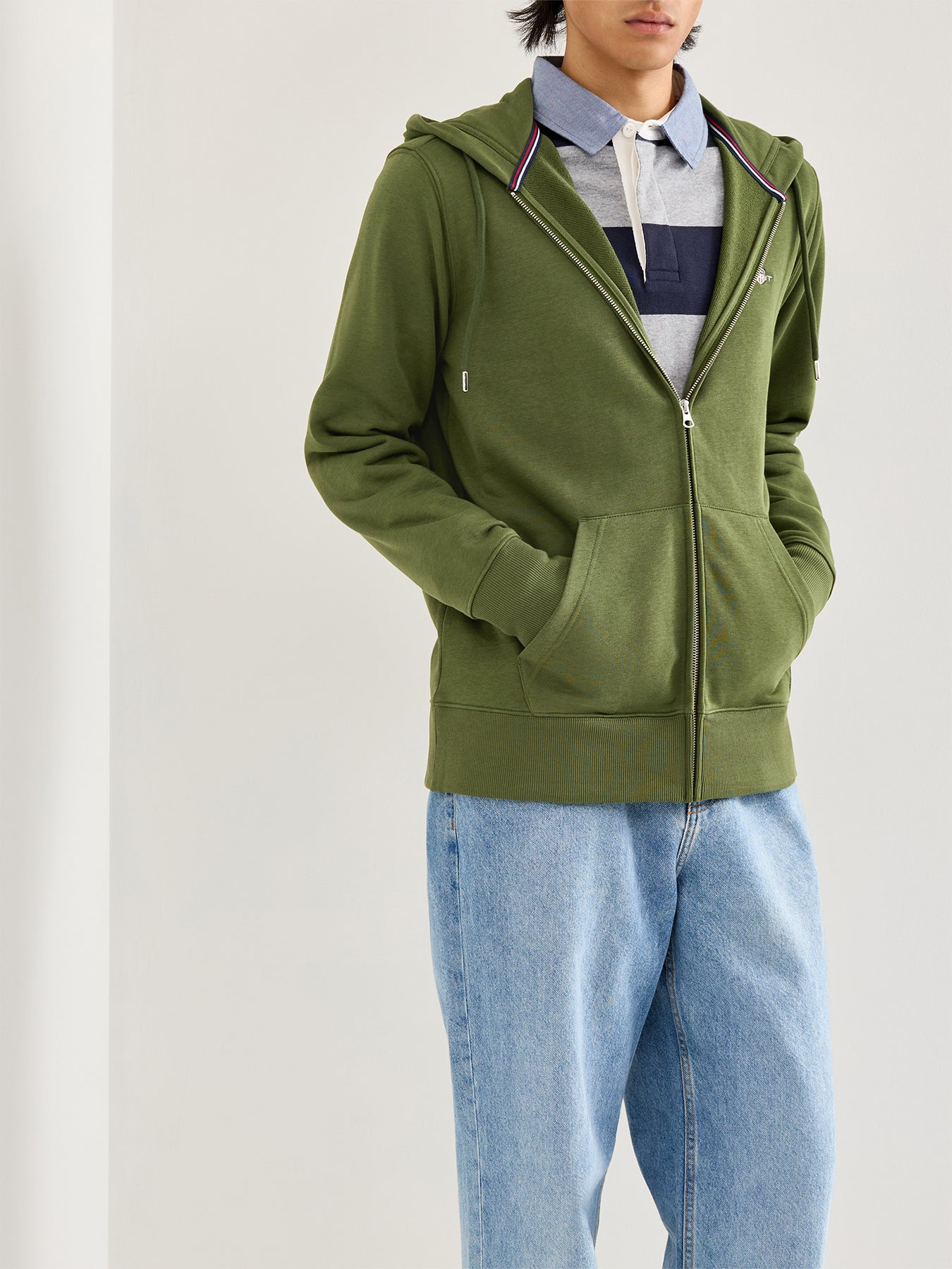 Shield Full Zip Cotton Hoodie Green