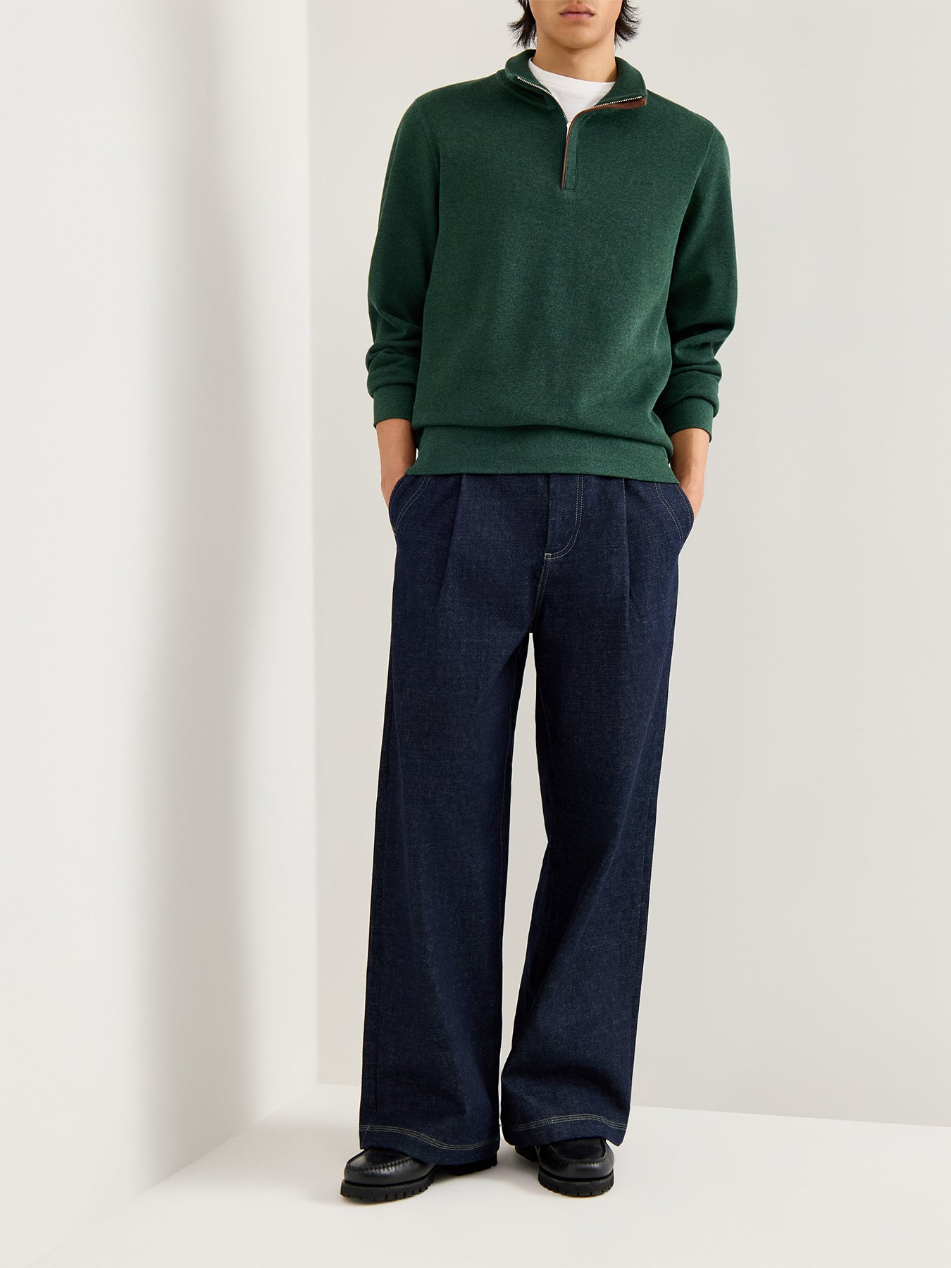 Sacker Rib Cotton Half Zip Green