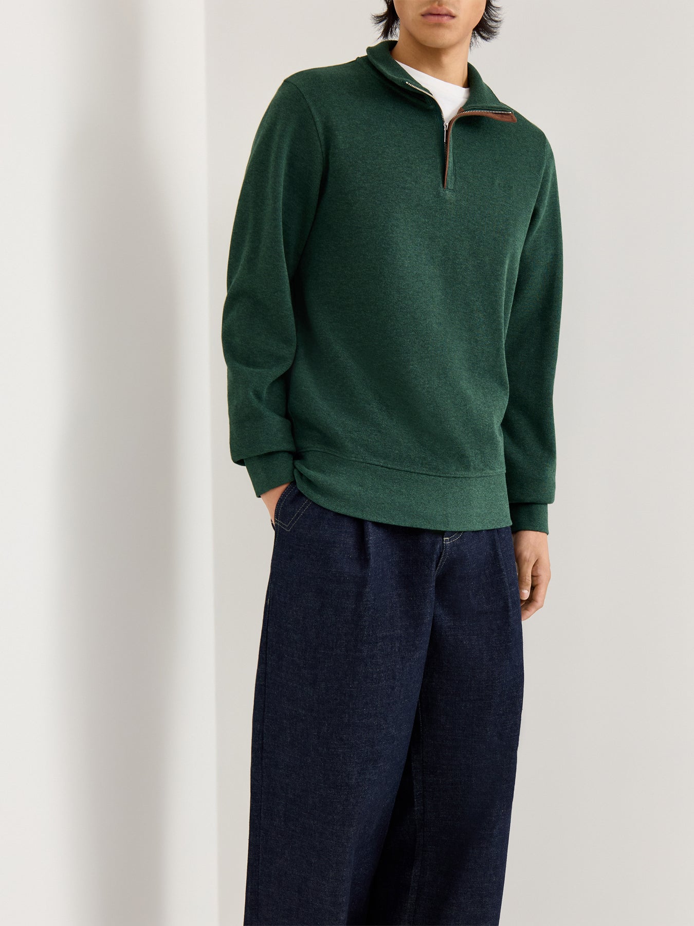 Sacker Rib Cotton Half Zip Green