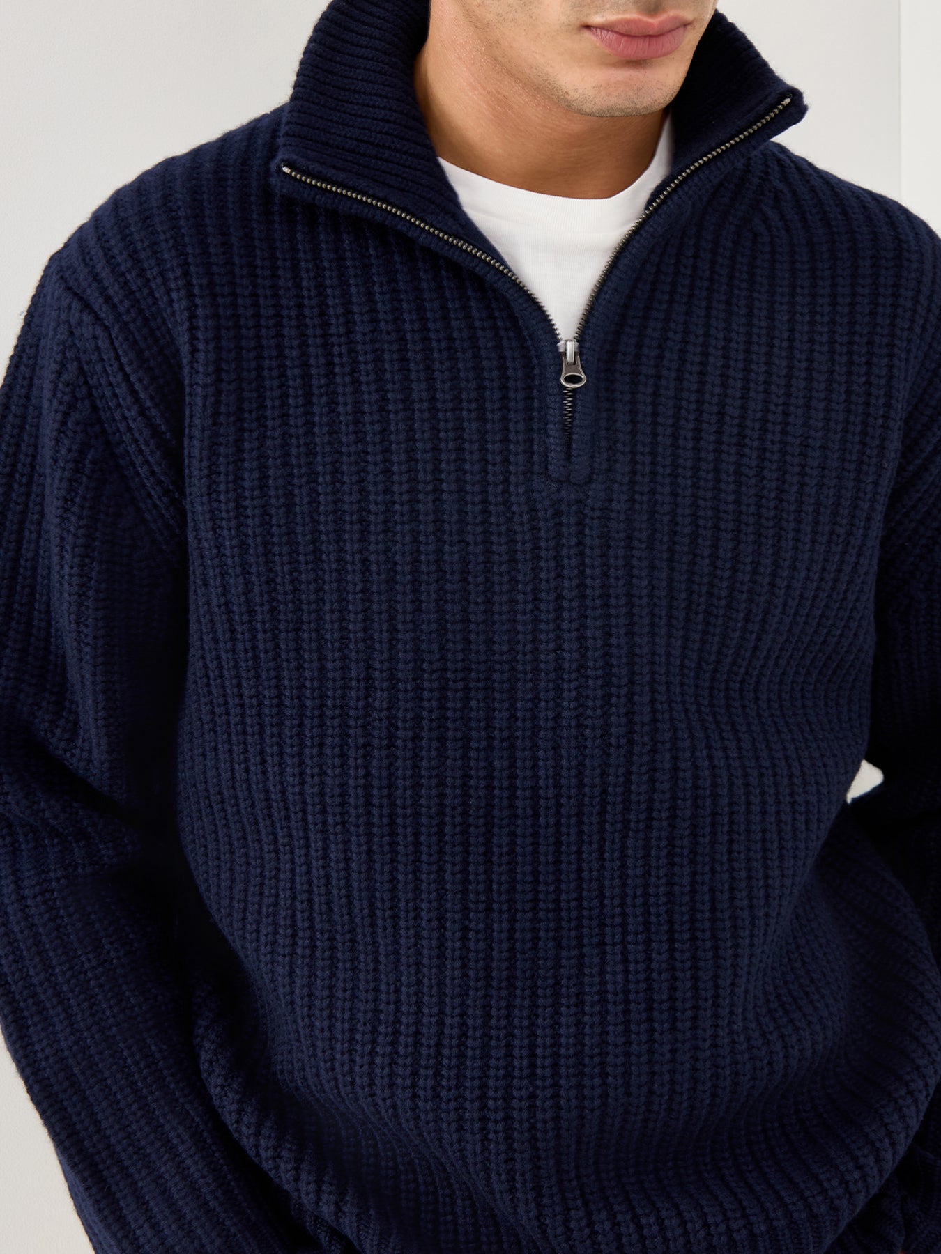 Rib Trucker Men Knitted Pullover Navy
