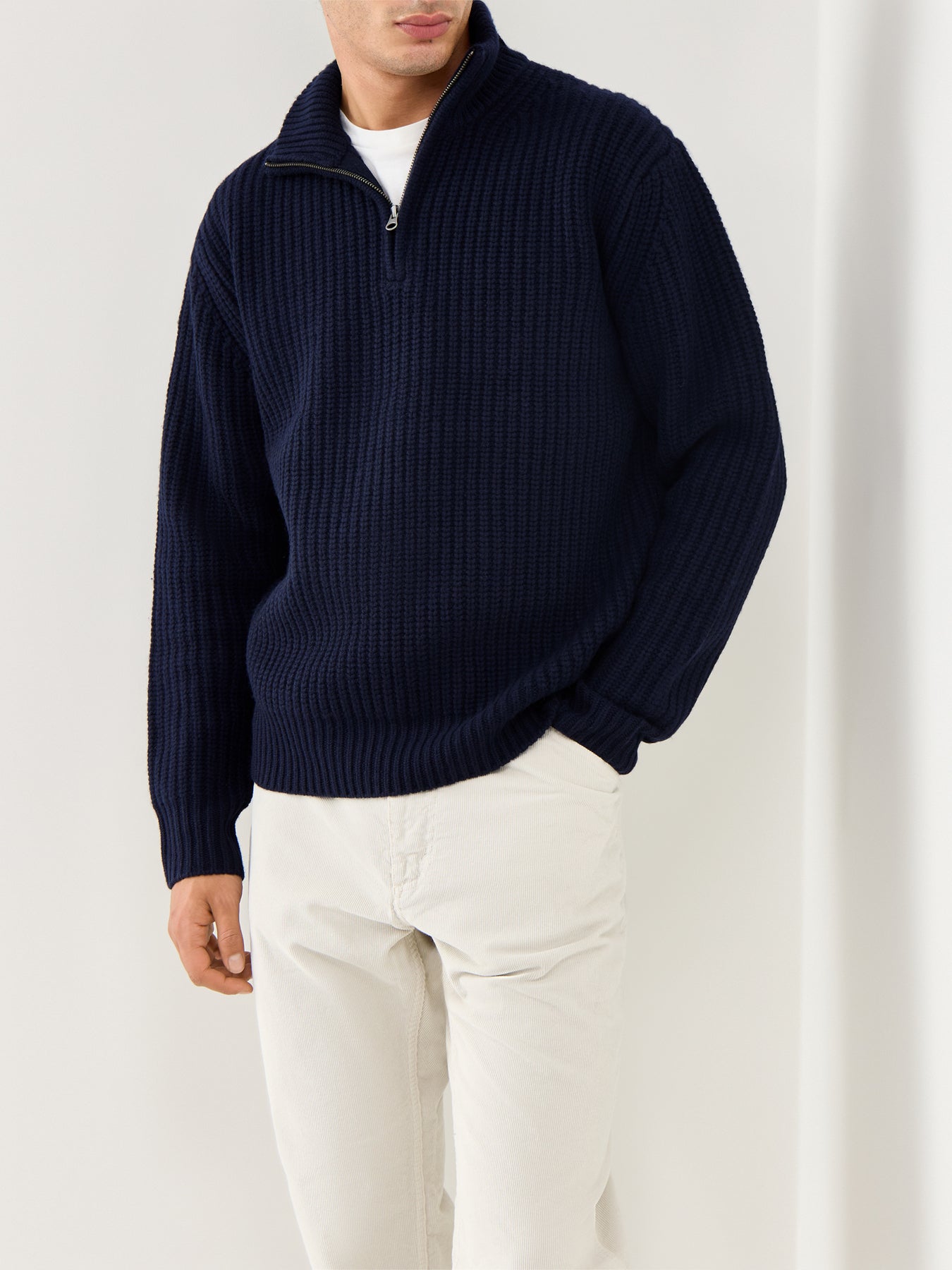 Rib Trucker Men Knitted Pullover Navy