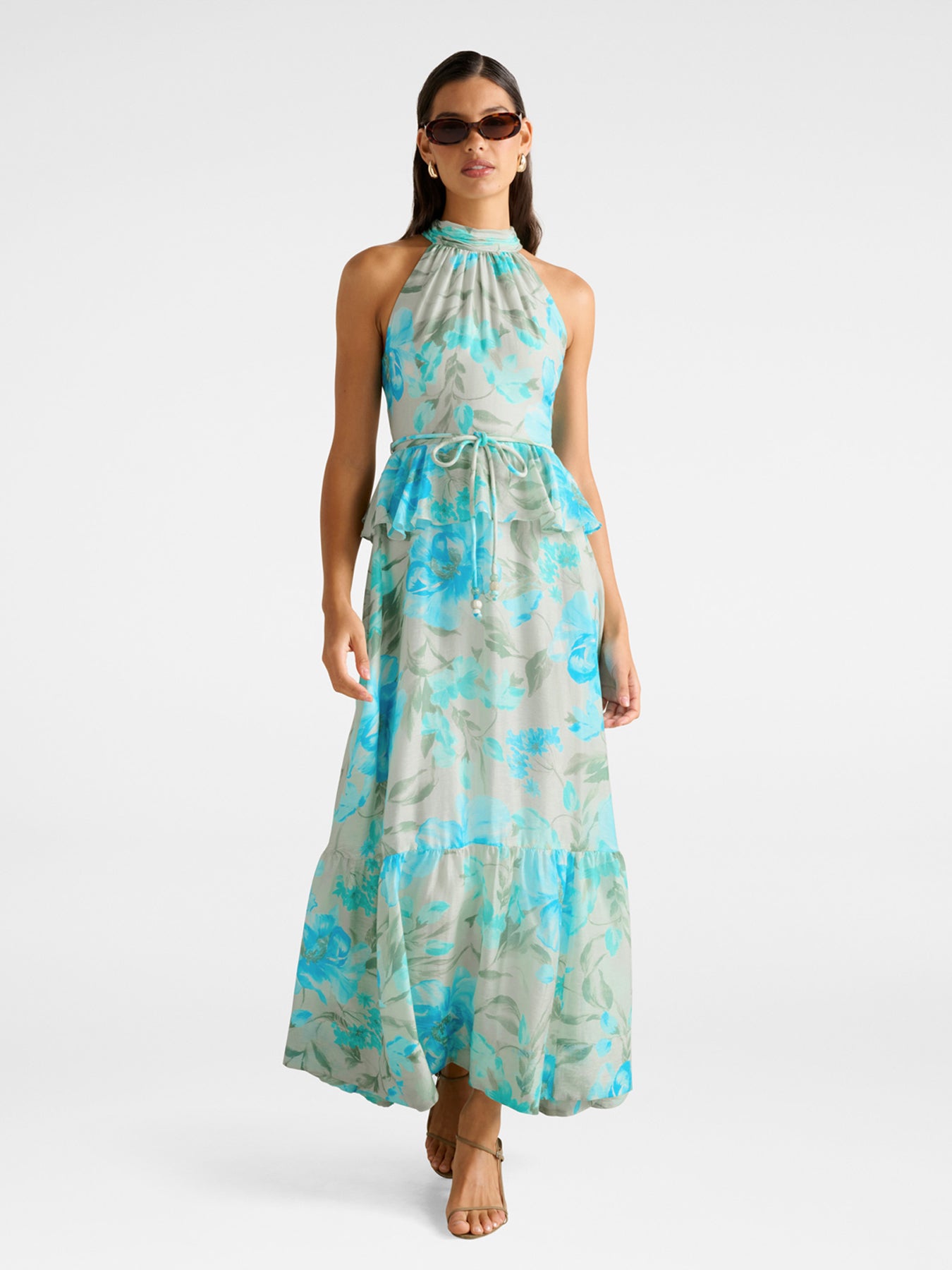 Serena Halter Neck Peplum Maxi Dress