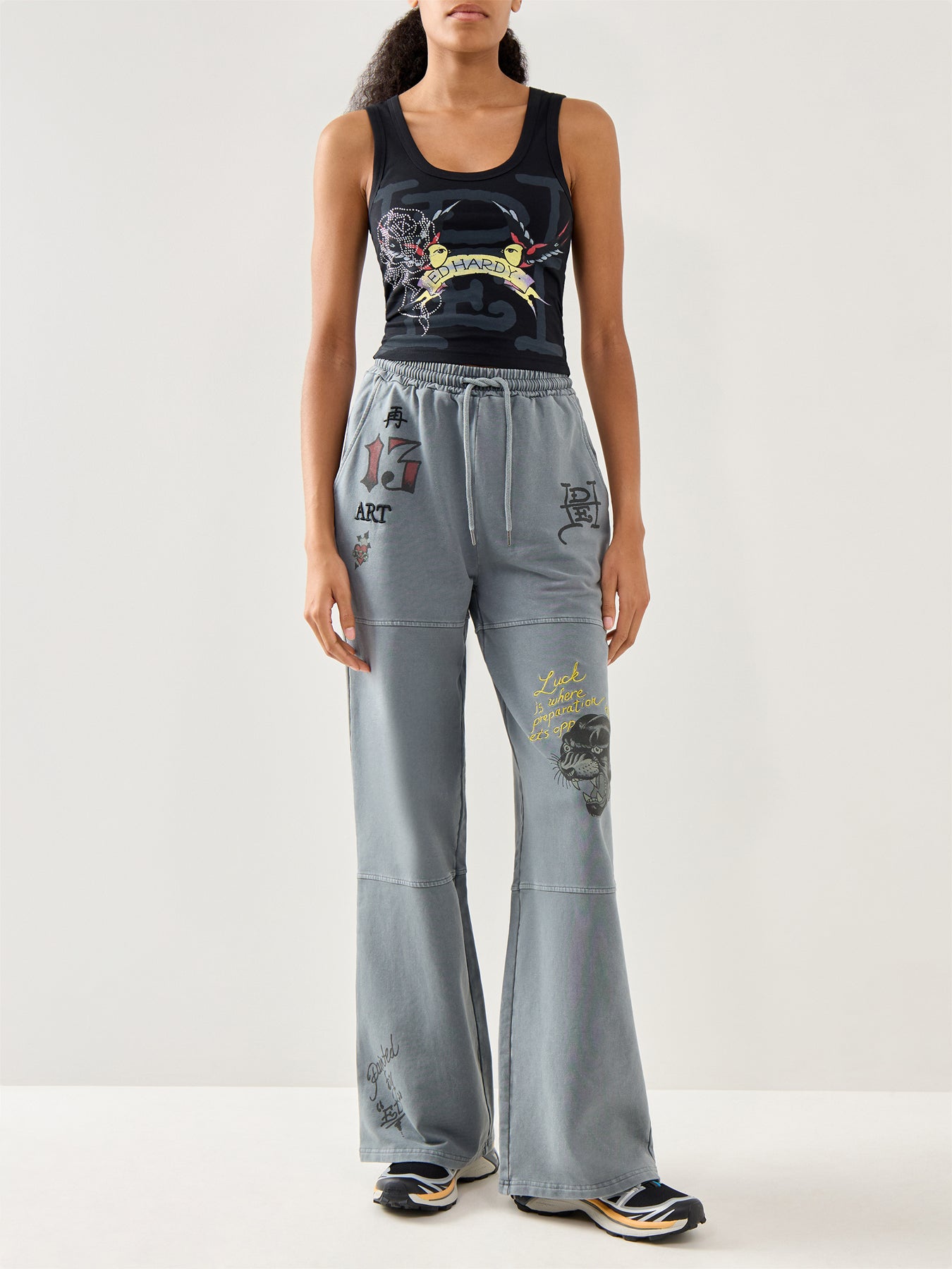 Swallows Scroll Diamante Vest Top Black