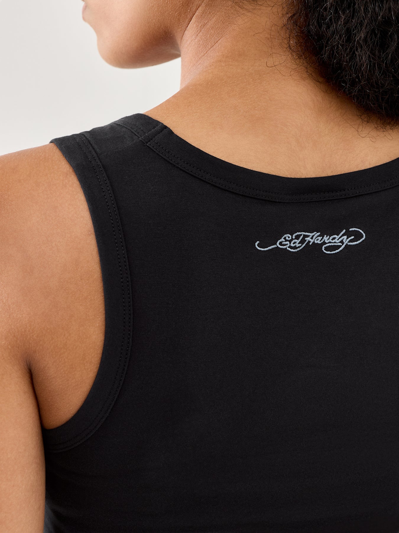 Swallows Scroll Diamante Vest Top Black