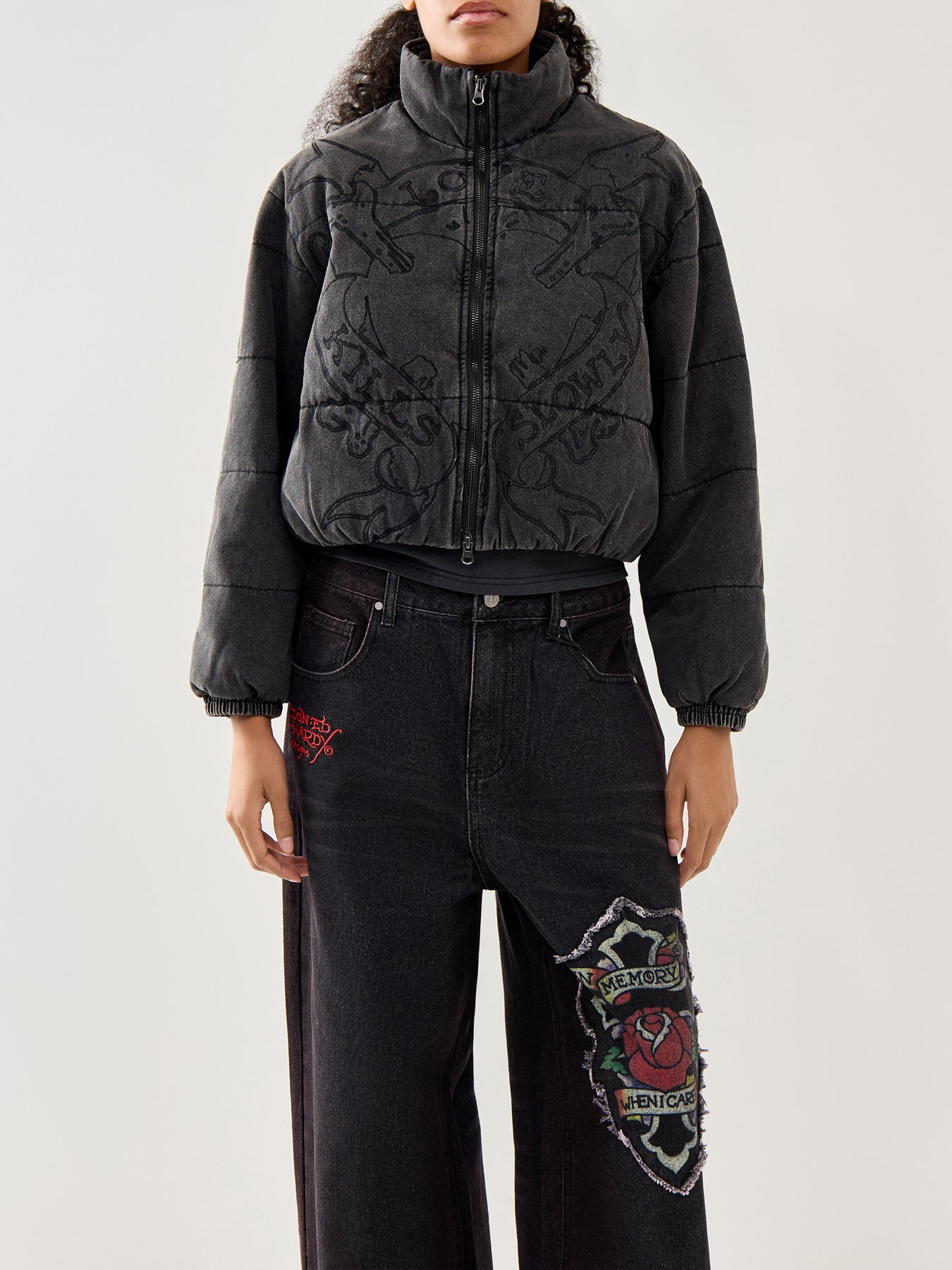 Love Kills Quilted Puffer Jacket Black