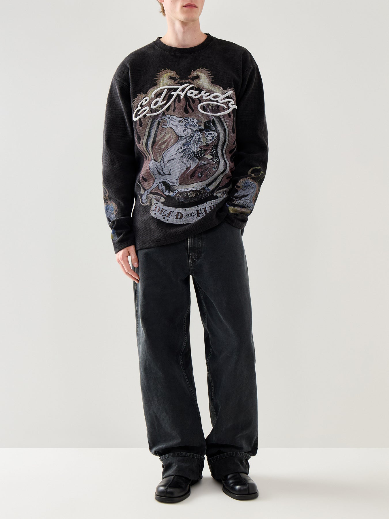 Mens Ride Into Hell Waffle Long Sleeve T-Shirt Black