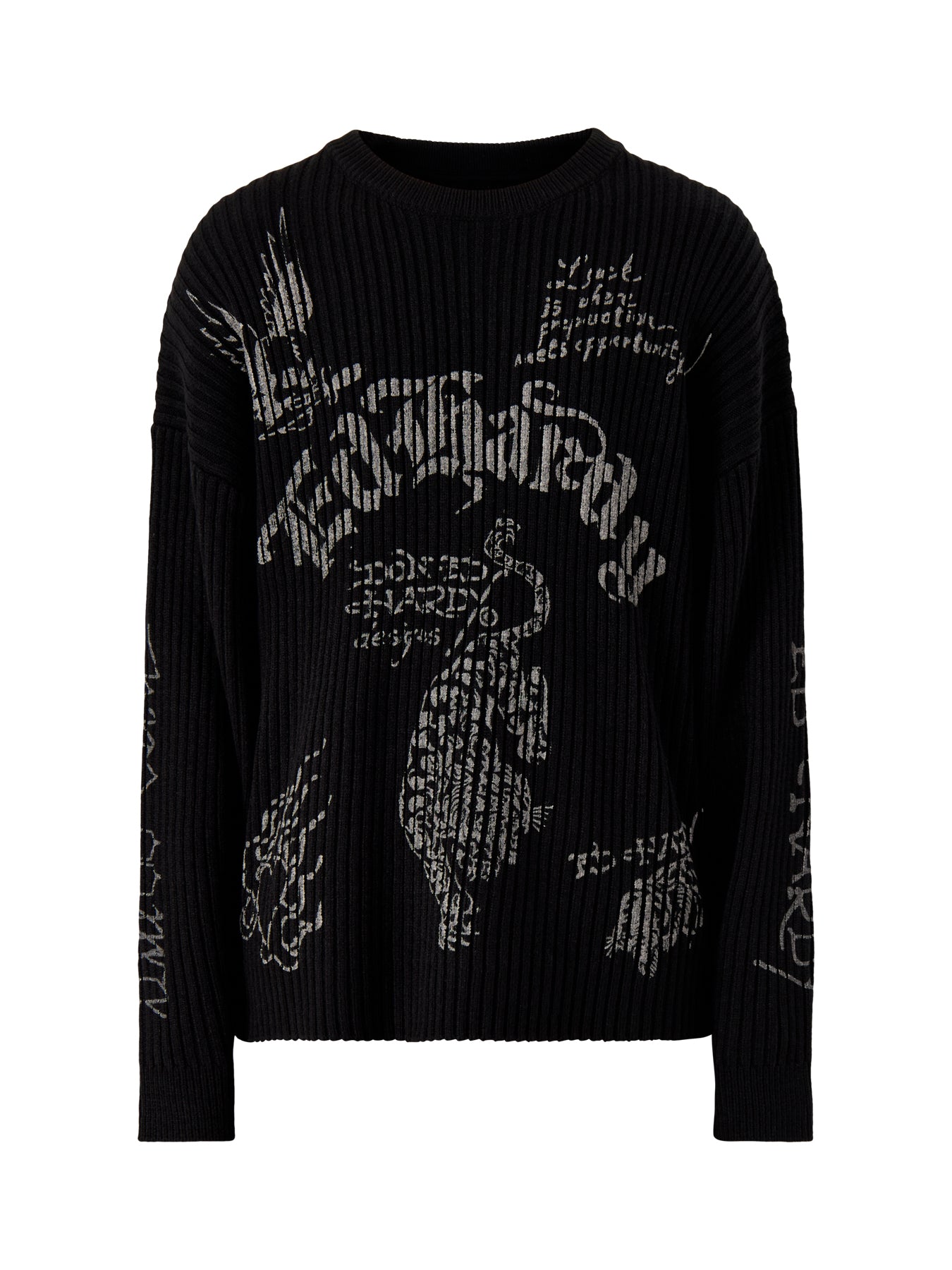 Mens Gothic Ribbed Knitted Crew Jumper Black
