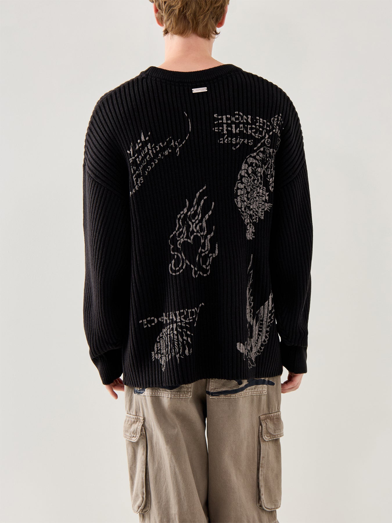 Mens Gothic Ribbed Knitted Crew Jumper Black