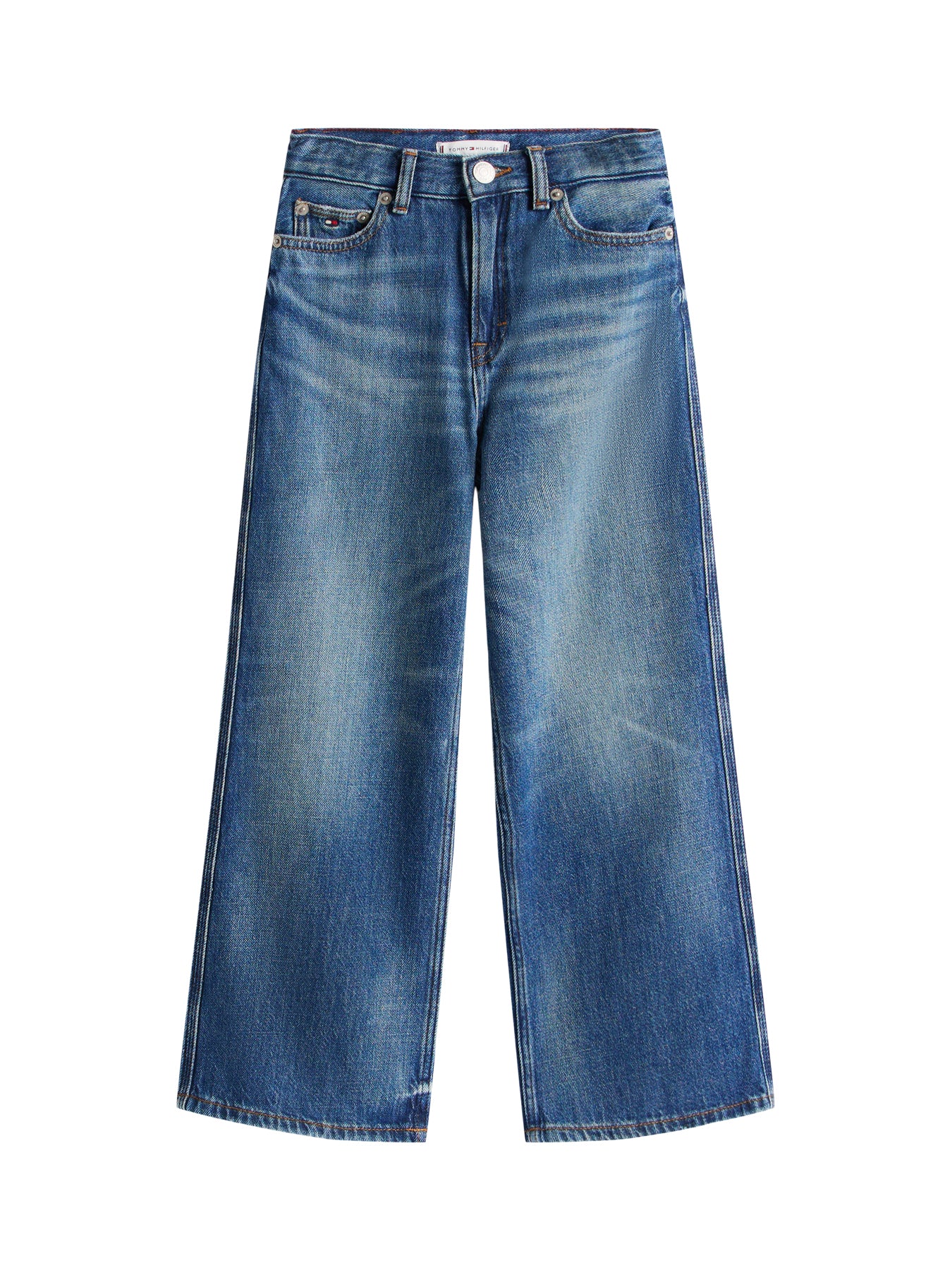 Logo Embroidery Vintage Wash Jeans Blue