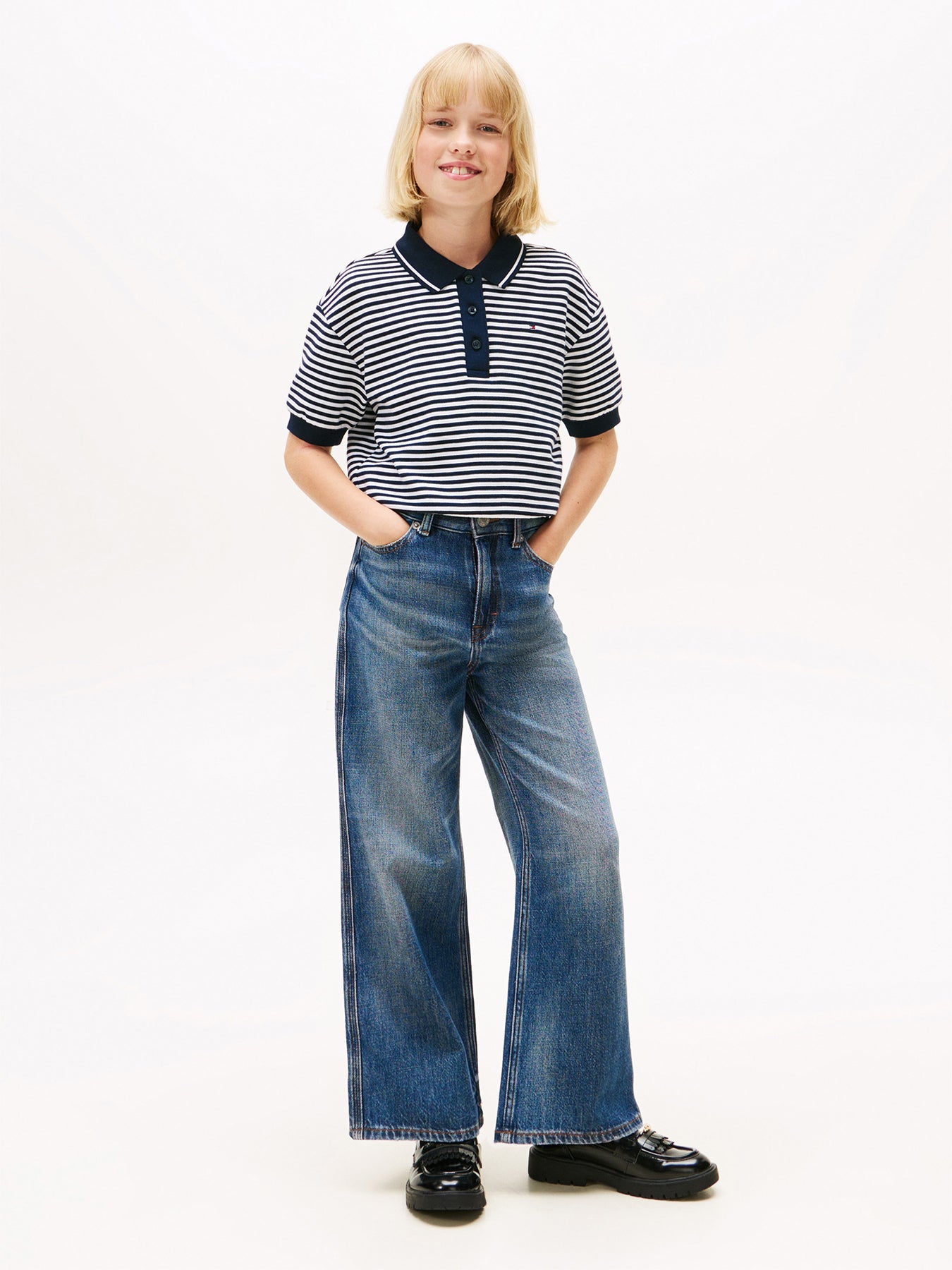 Logo Embroidery Vintage Wash Jeans Blue