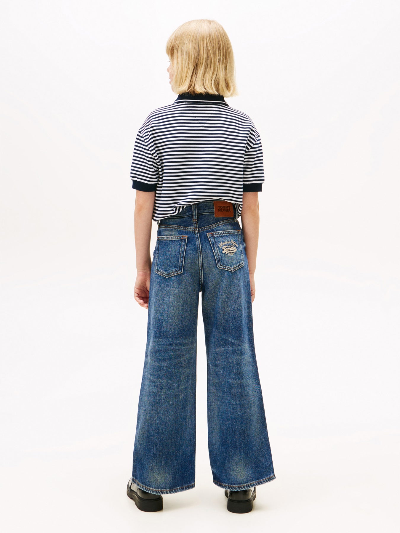 Logo Embroidery Vintage Wash Jeans Blue