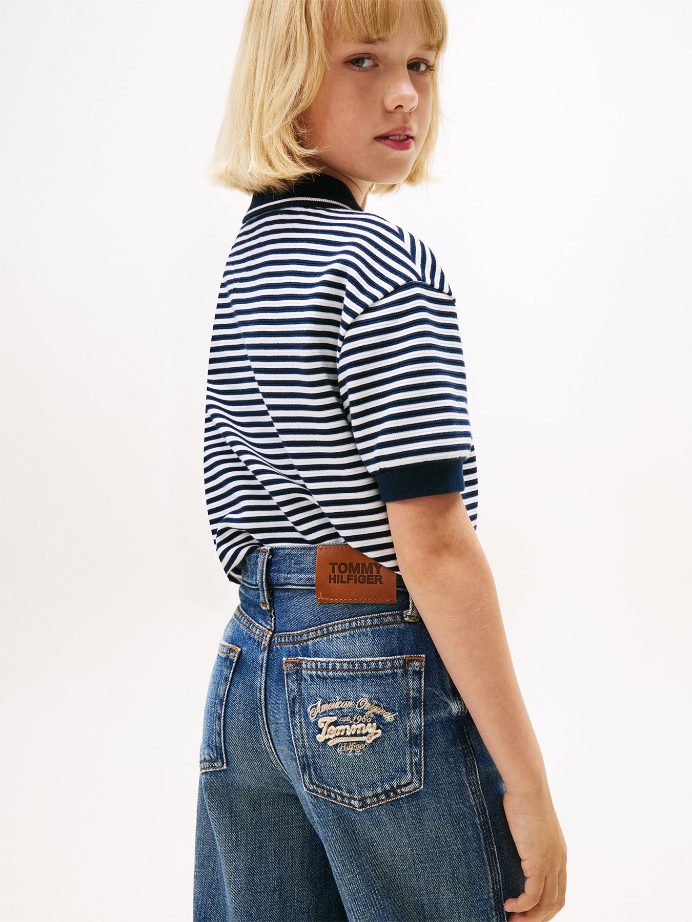 Logo Embroidery Vintage Wash Jeans Blue